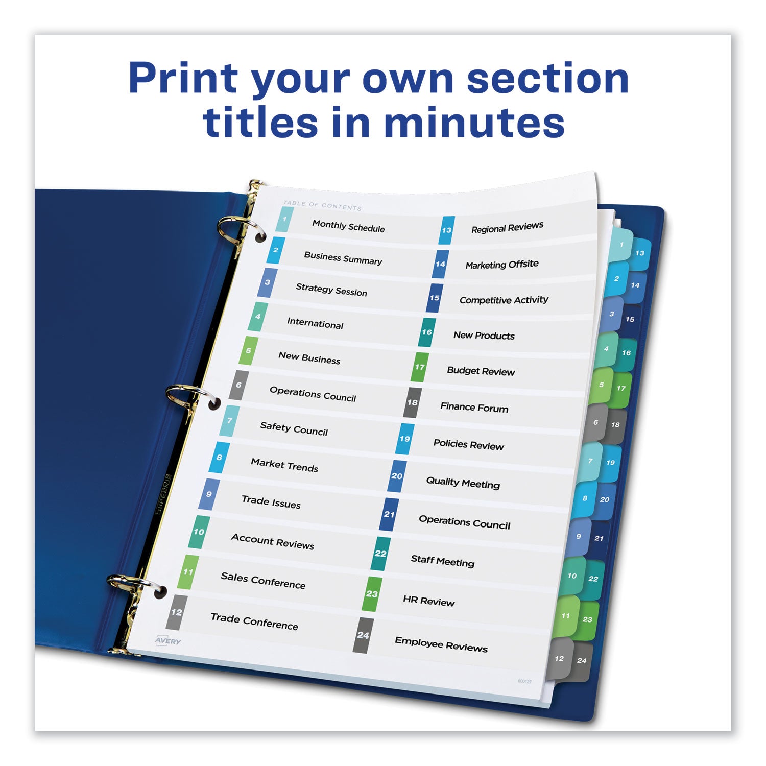 Customizable TOC Ready Index Double Column Multicolor Tab Dividers, 24-Tab, 1 to 24, 11 x 8.5, White, 1 Set -