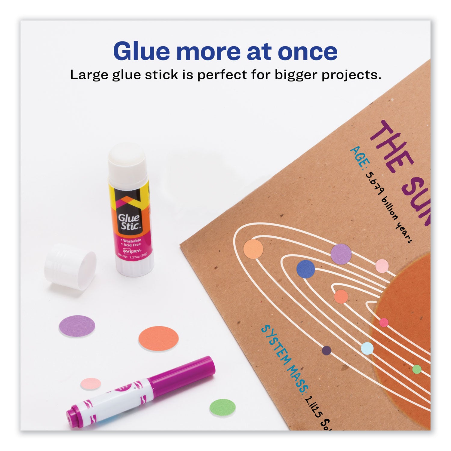 Permanent Glue Stic, 1.27 oz, Applies White, Dries Clear -