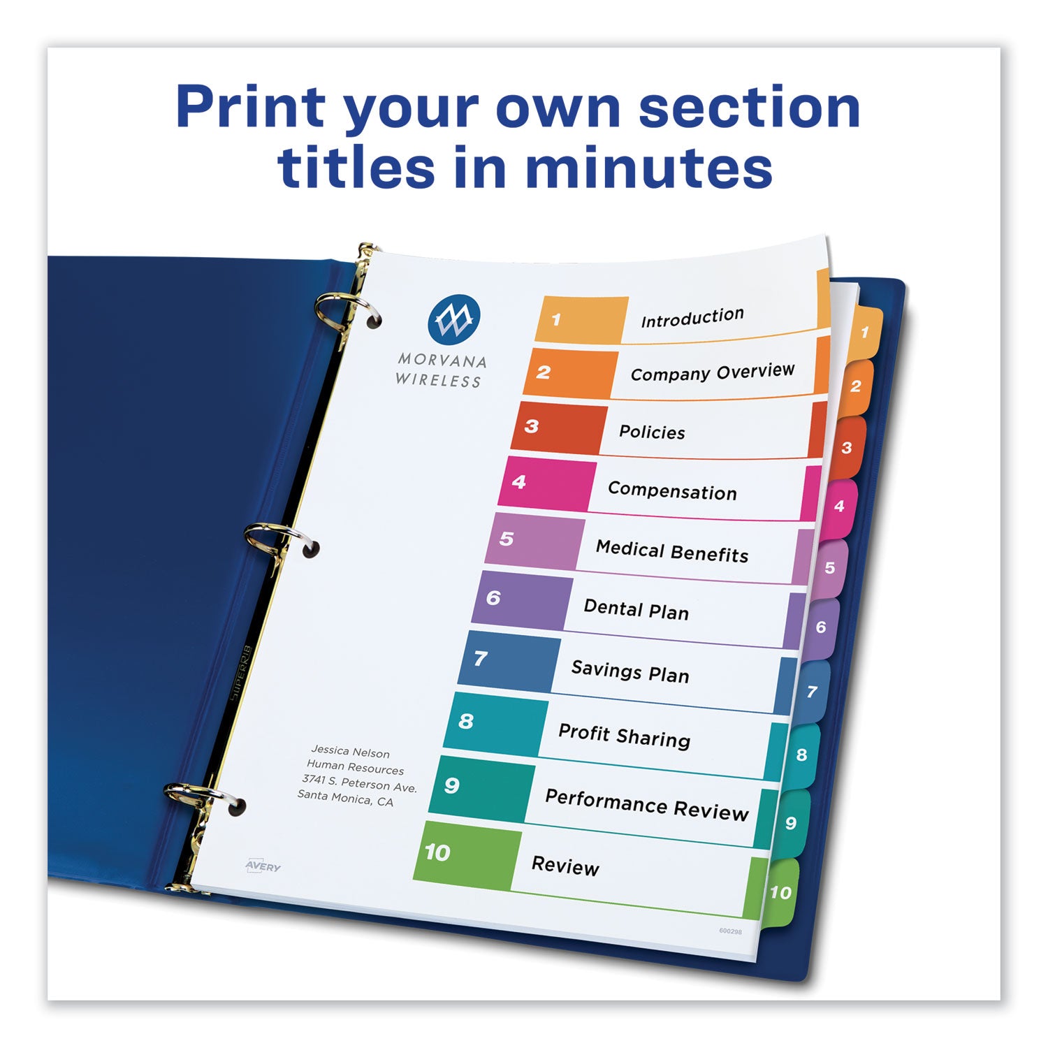 Customizable TOC Ready Index Multicolor Tab Dividers, 10-Tab, 1 to 10, 11 x 8.5, White, Traditional Color Tabs, 1 Set -