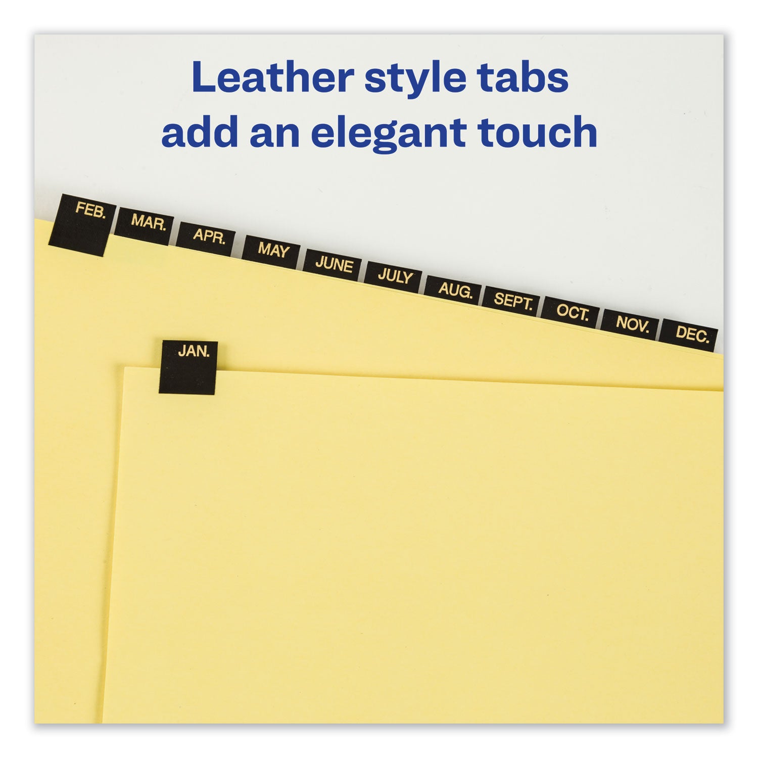 Preprinted Black Leather Tab Dividers w/Gold Reinforced Edge, 12-Tab, Jan. to Dec., 11 x 8.5, Buff, 1 Set -