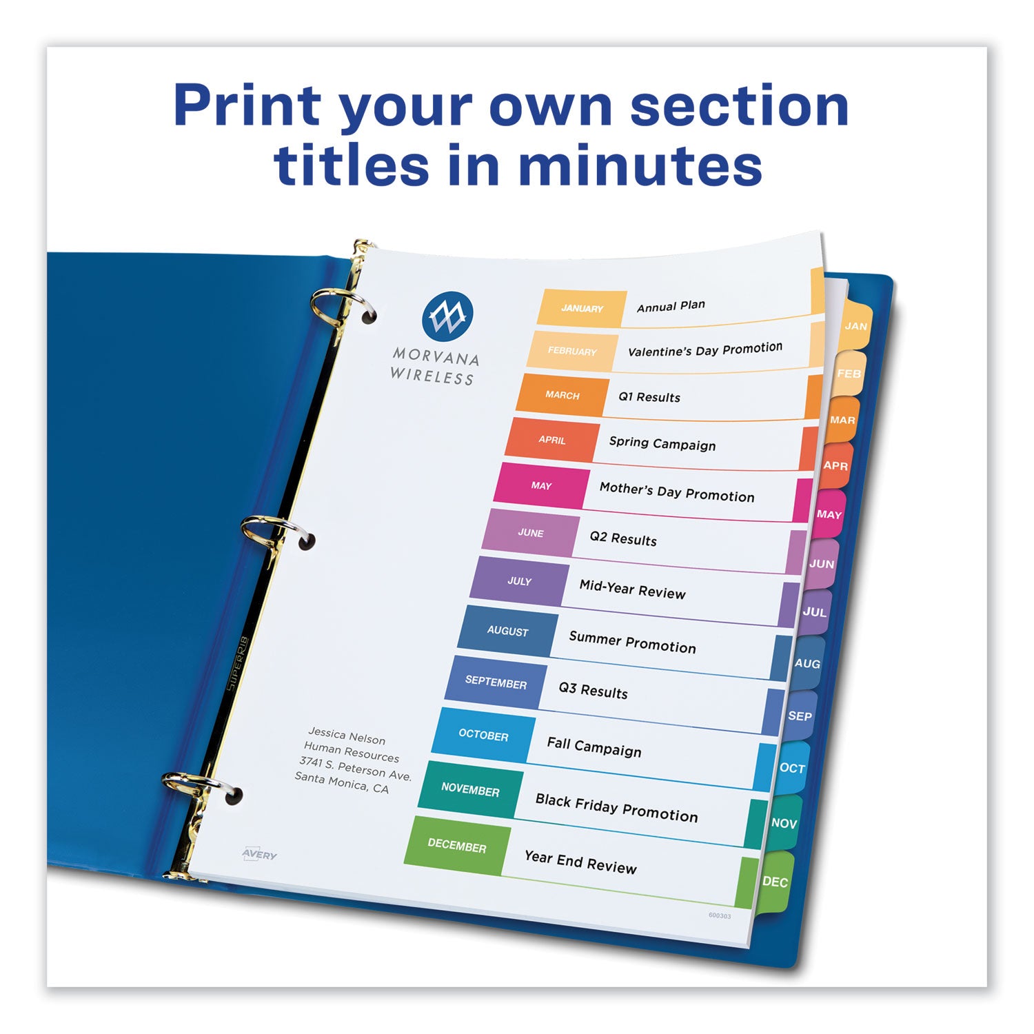 Customizable TOC Ready Index Multicolor Tab Dividers, 12-Tab, Jan. to Dec., 11 x 8.5, White, Traditional Color Tabs, 1 Set -