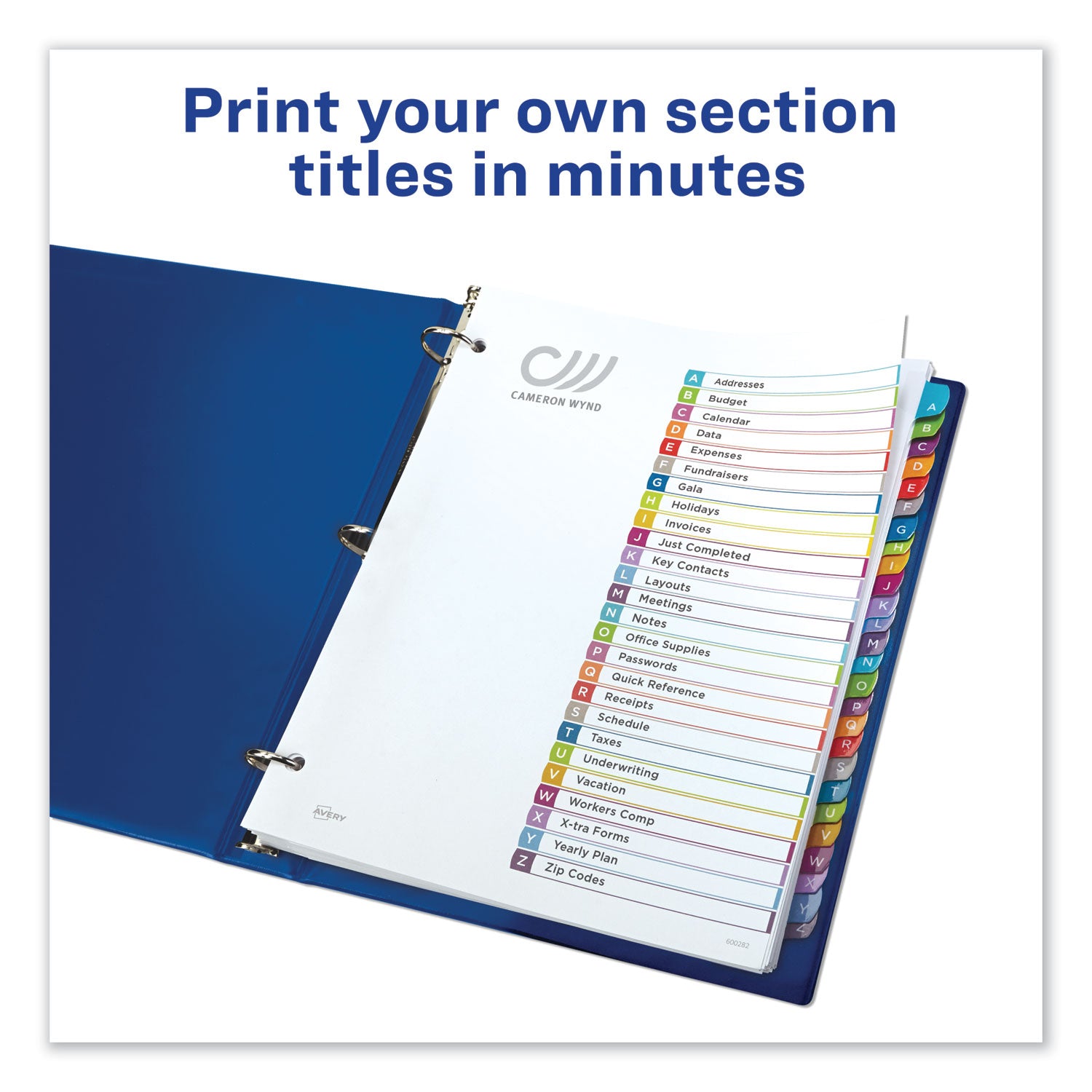 Customizable TOC Ready Index Multicolor Tab Dividers, 26-Tab, A to Z, 11 x 8.5, White, Contemporary Color Tabs, 1 Set -