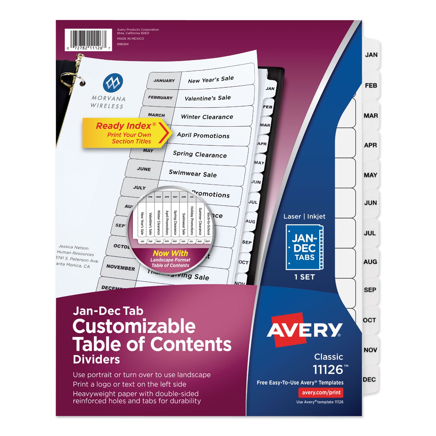 Customizable TOC Ready Index Black and White Dividers, 12-Tab, Jan. to Dec., 11 x 8.5, 1 Set -