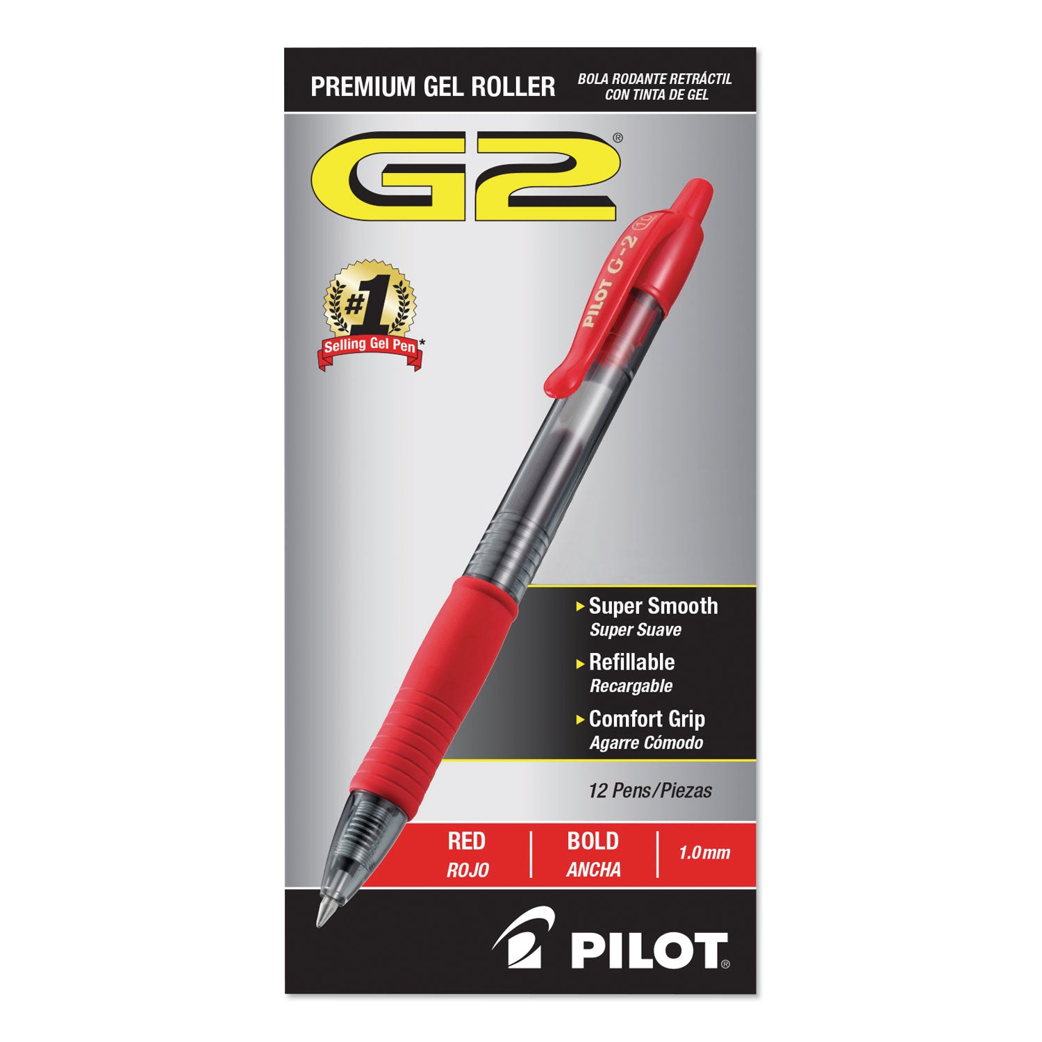 G2 Premium Gel Pen, Retractable, Bold 1 mm, Red Ink, Smoke/Red Barrel, Dozen -