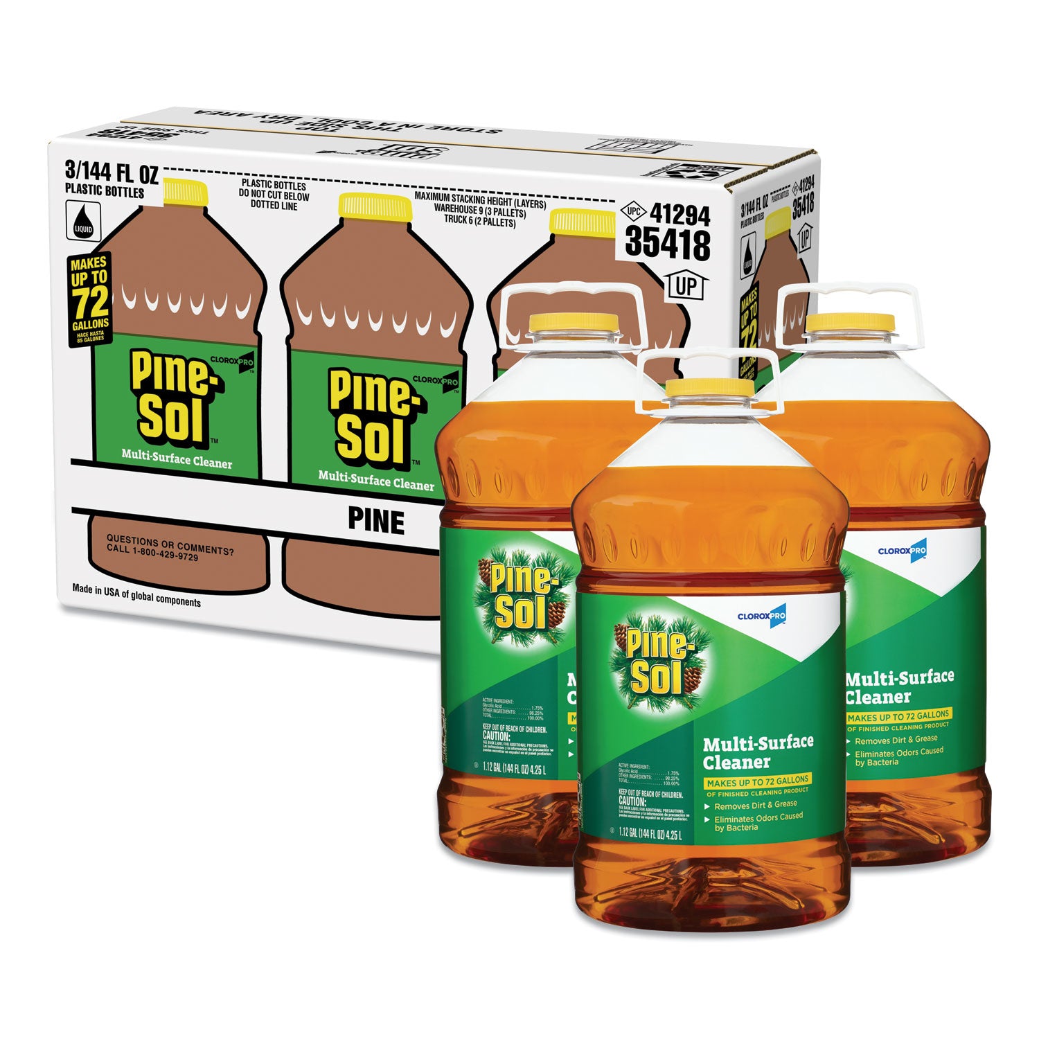 Multi-Surface Cleaner Disinfectant, Pine, 144oz Bottle, 3 Bottles/Carton -
