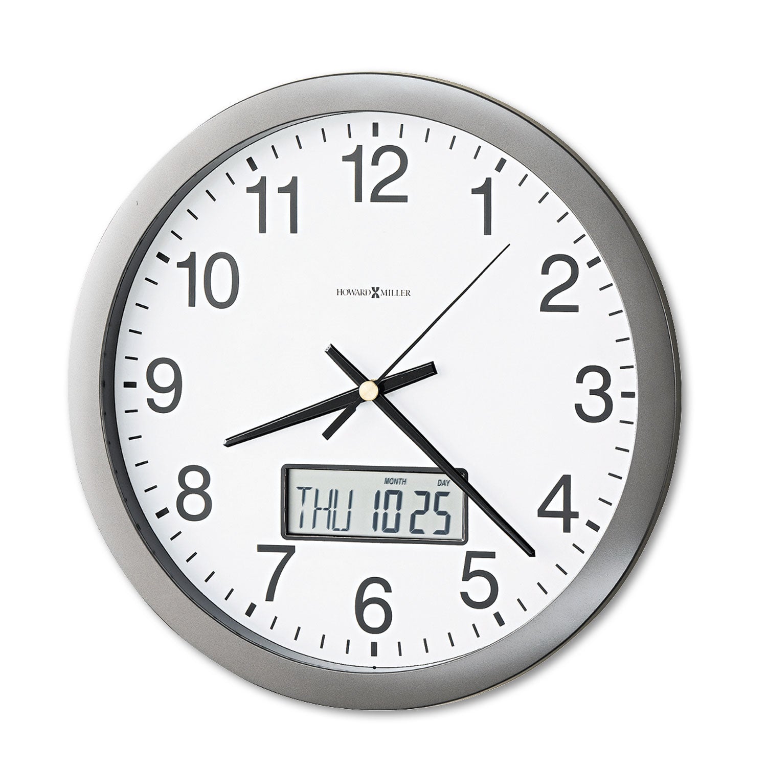 Chronicle Wall Clock with LCD Inset, 14" Overall Diameter, Gray Case, 2 AA (sold separately) -