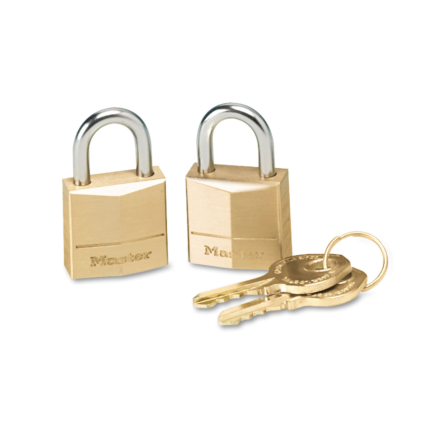 Three-Pin Brass Tumbler Locks, 0.75" Wide, 2 Locks and 2 Keys, 2/Pack - 1