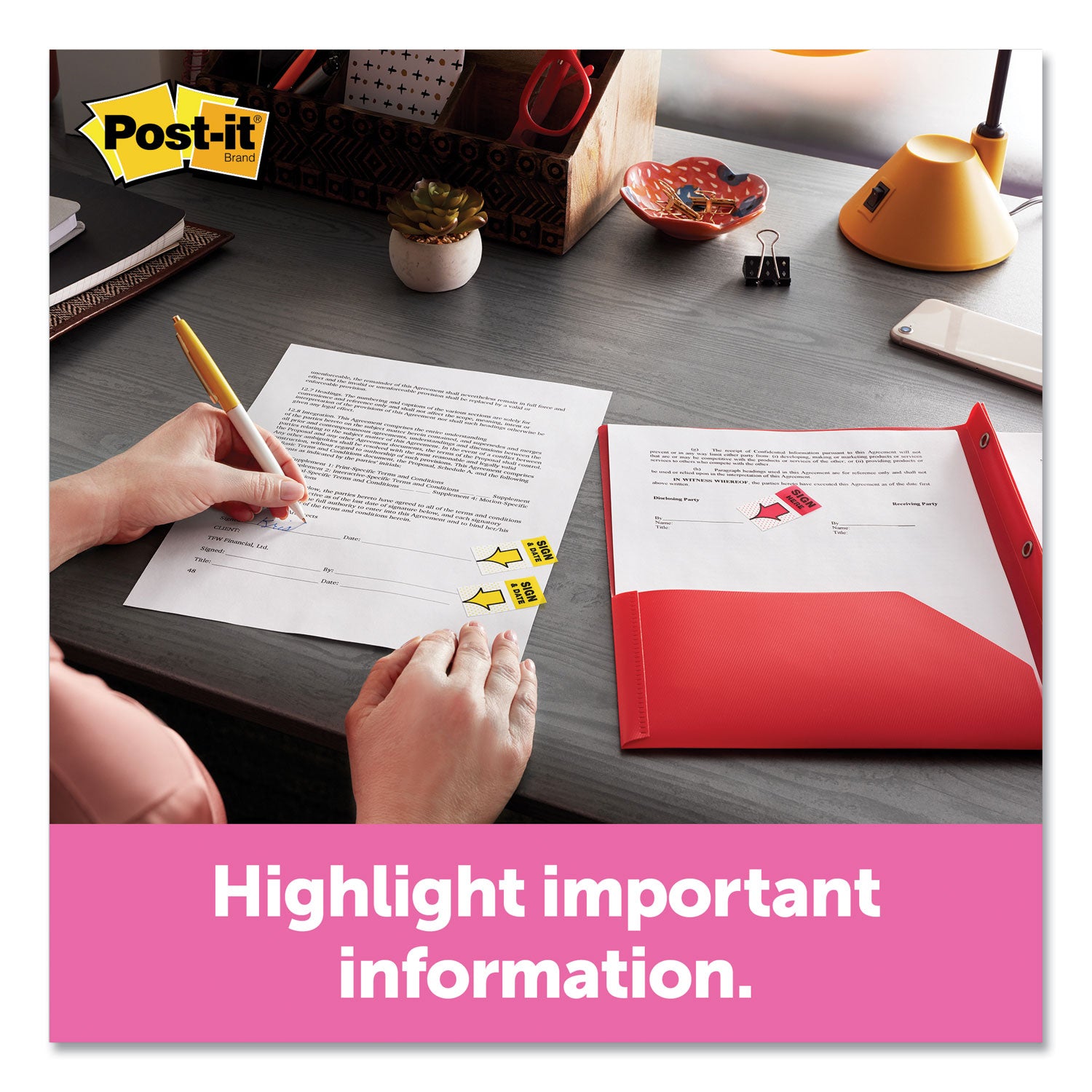 Page Flags in Desk Grip Dispenser, 1 x 1.75, Yellow, 200/Dispenser -