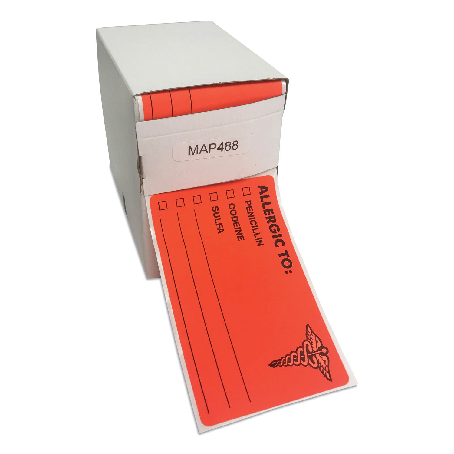 Allergy Warning Labels, ALLERGIC TO: PENICILLN, CODEINE, SULFA, 2.5 x 4, Fluorescent Red, 100/Roll -