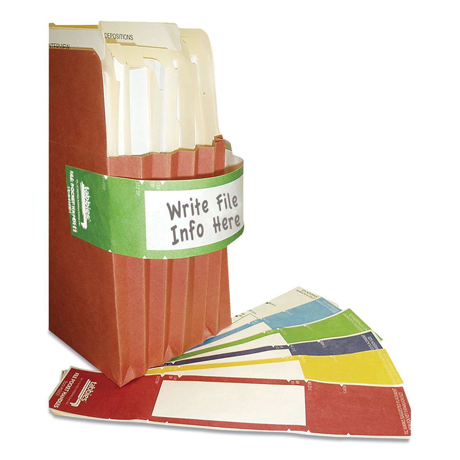 File Pocket Handles, 9.63 x 2, Green/White, 4/Sheet, 12 Sheets/Pack -