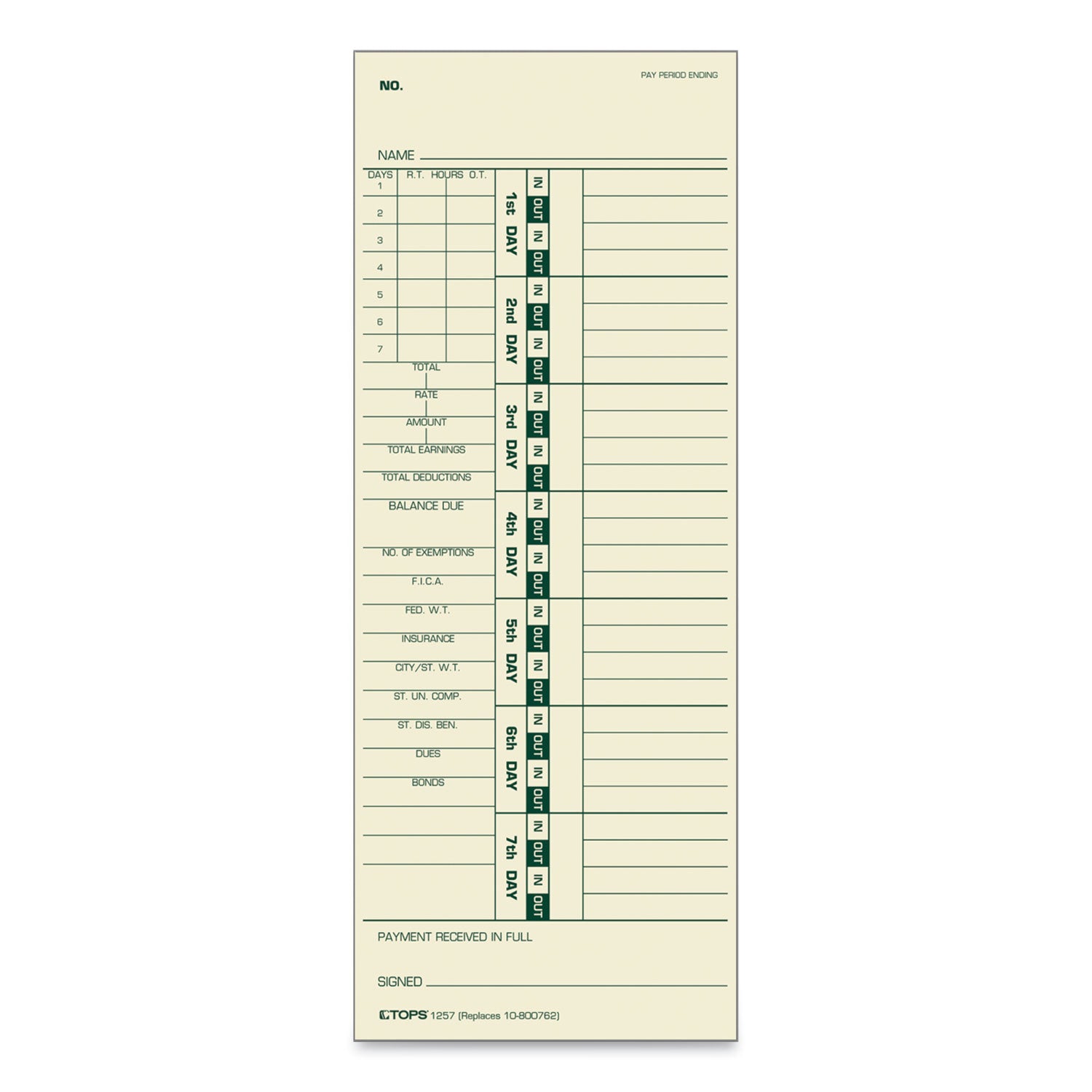 Time Clock Cards, Replacement for 10-800762, Two Sides, 3.5 x 9, 500/Box -
