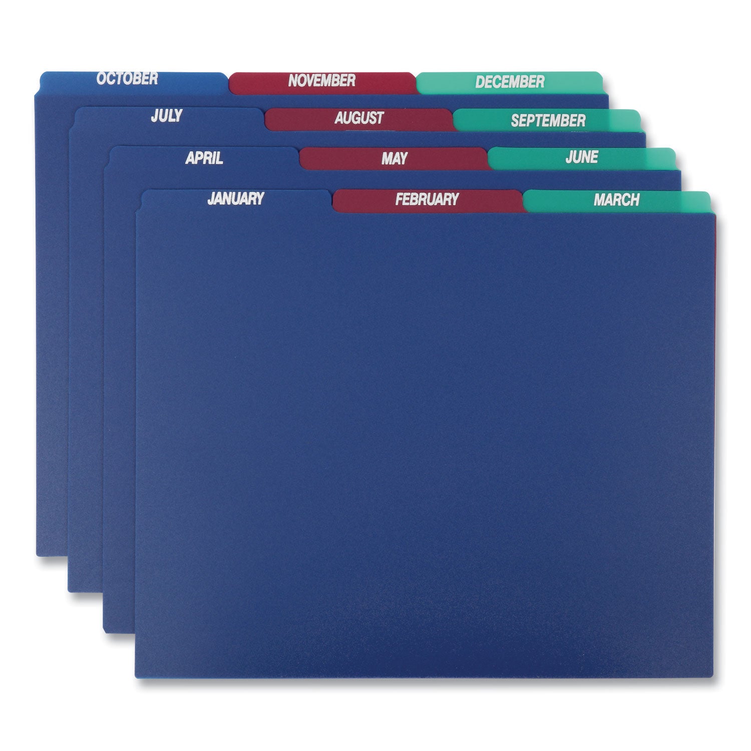 Poly Top Tab File Guides, 1/3-Cut Top Tab, January to December, 8.5 x 11, Assorted Colors, 12/Set -