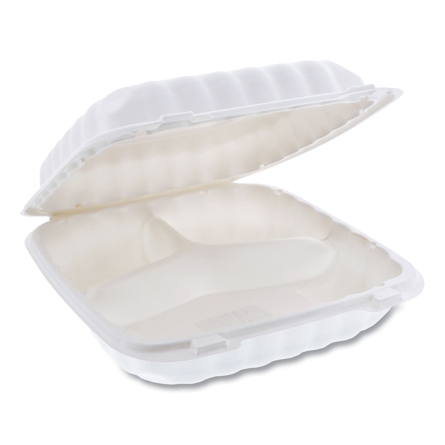 earthchoice-smartlock-microwavable-mfpp-hinged-lid-container-3-compartment-9-x-9-x-31-white-plastic-120-carton_pctycn80903 - 1