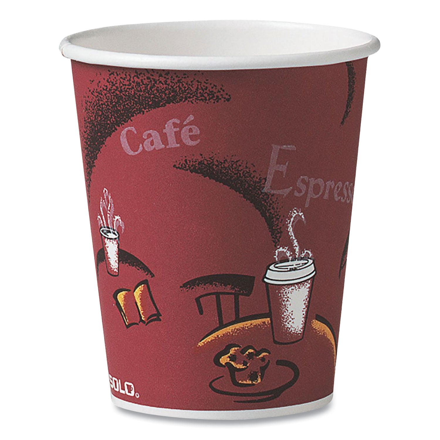 Paper Hot Drink Cups in Bistro Design, 10 oz, Maroon, 1,000/Carton -