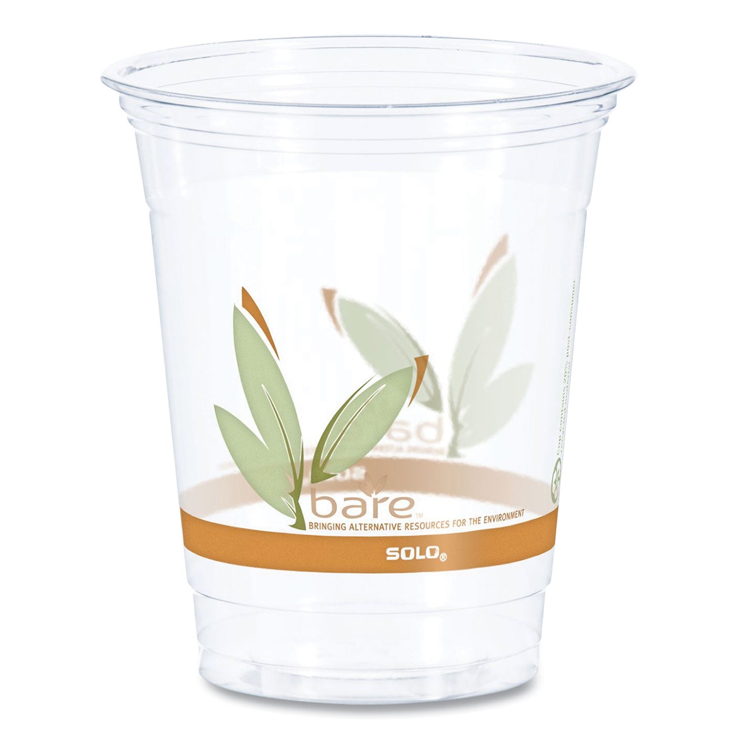 Bare Eco-Forward RPET Cold Cups, ProPlanet Seal, 12 oz to 14 oz, Leaf Design, Clear, Squat, 50/Pack, 20 Packs/Carton -