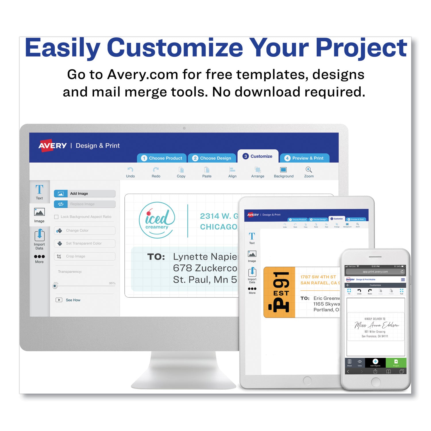 Easy Peel White Address Labels w/ Sure Feed Technology, Laser Printers, 1.33 x 4, White, 14/Sheet, 250 Sheets/Box -