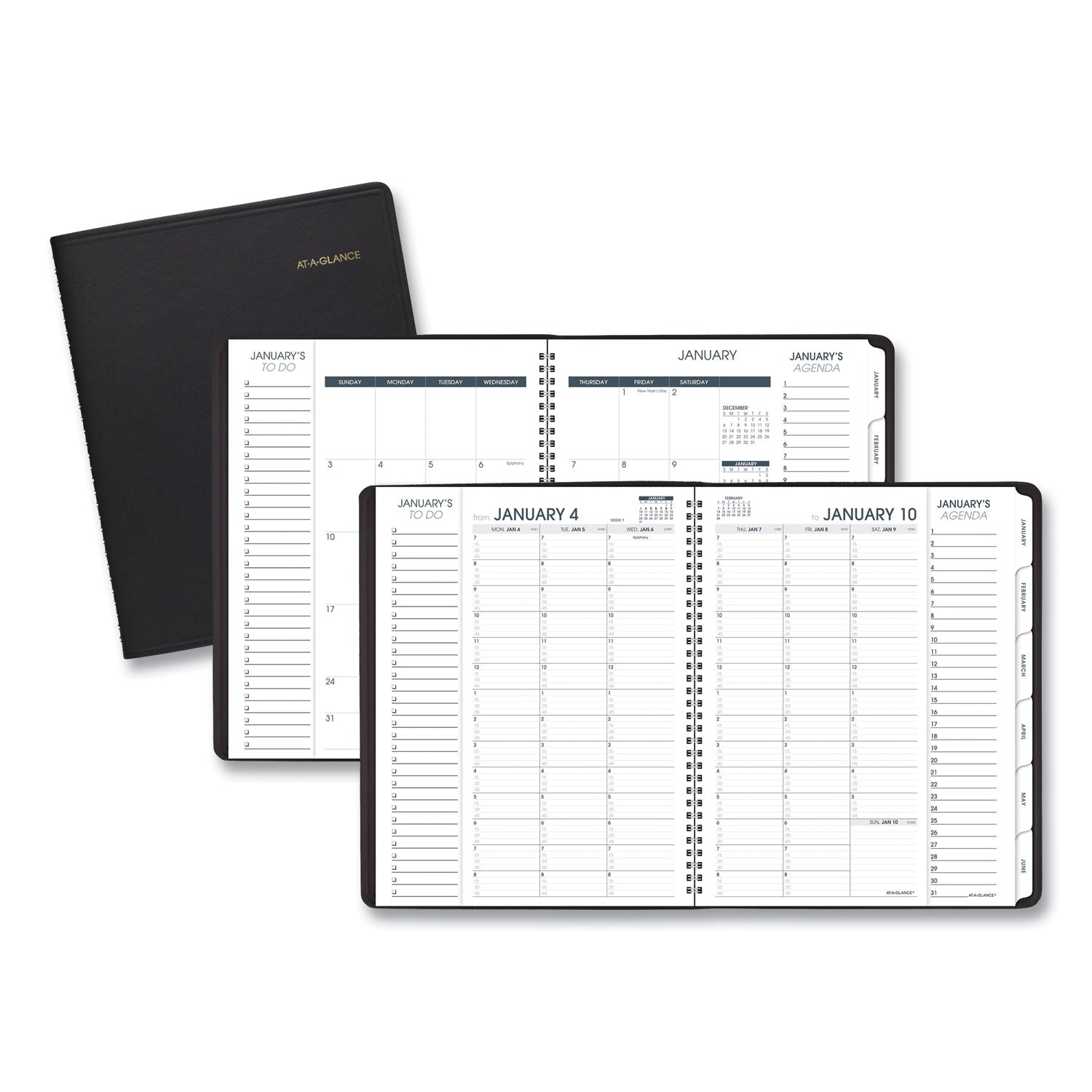 Triple View Weekly Vertical-Column Format Appointment Book, 11 x 8.25, Black Cover, 12-Month (Jan to Dec): 2024 -