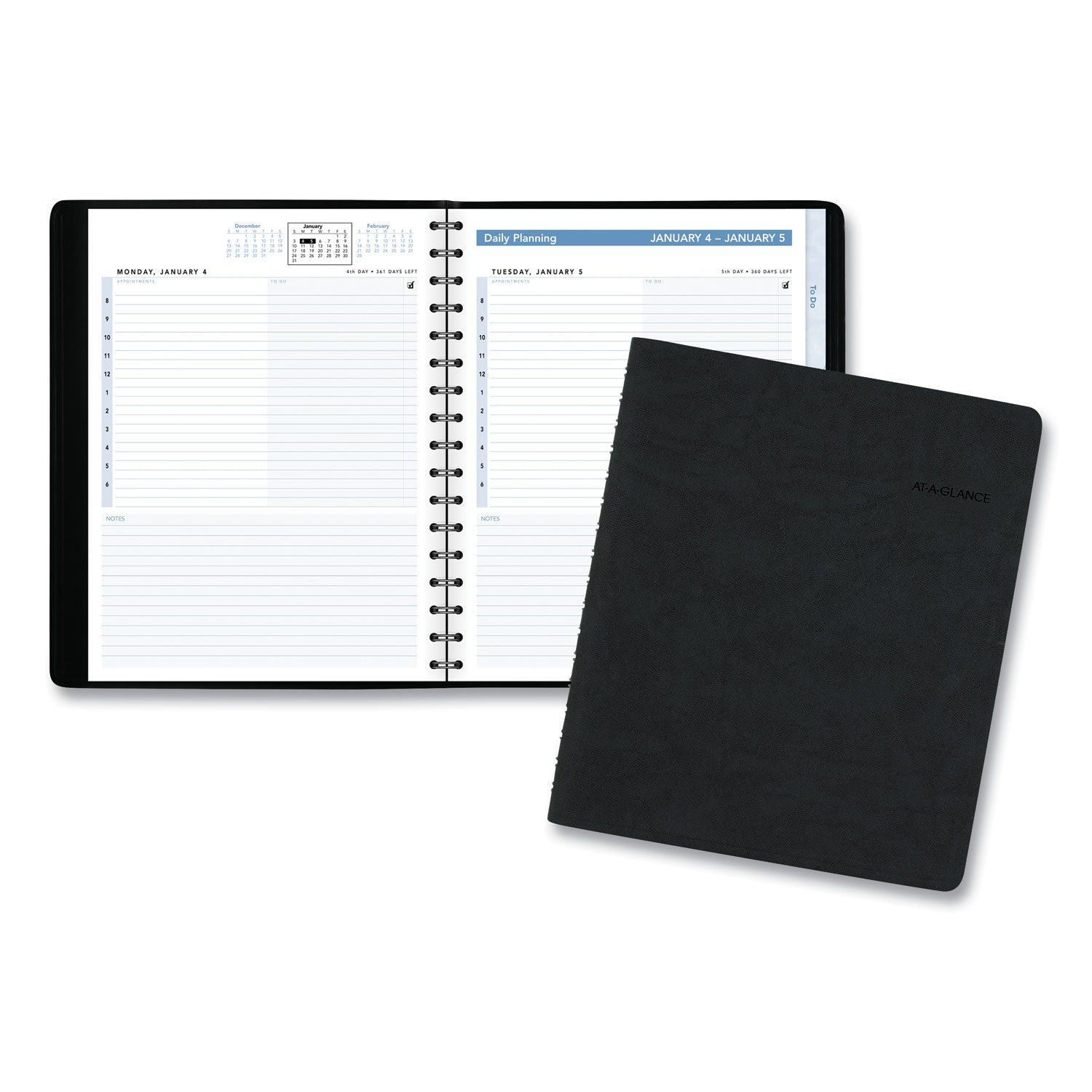 At-A-Glance Action PlannerAppointment Book Planner - Medium Size - Julian Dates - Daily - 1 Year - January 2024 - December 2024 - 8:00 AM to 6:00 PM - Hourly - 1 Day Single Page Layout - 6 1/2" x 8 3/4" White Sheet - Wire Bound - Black - Simulated Le
