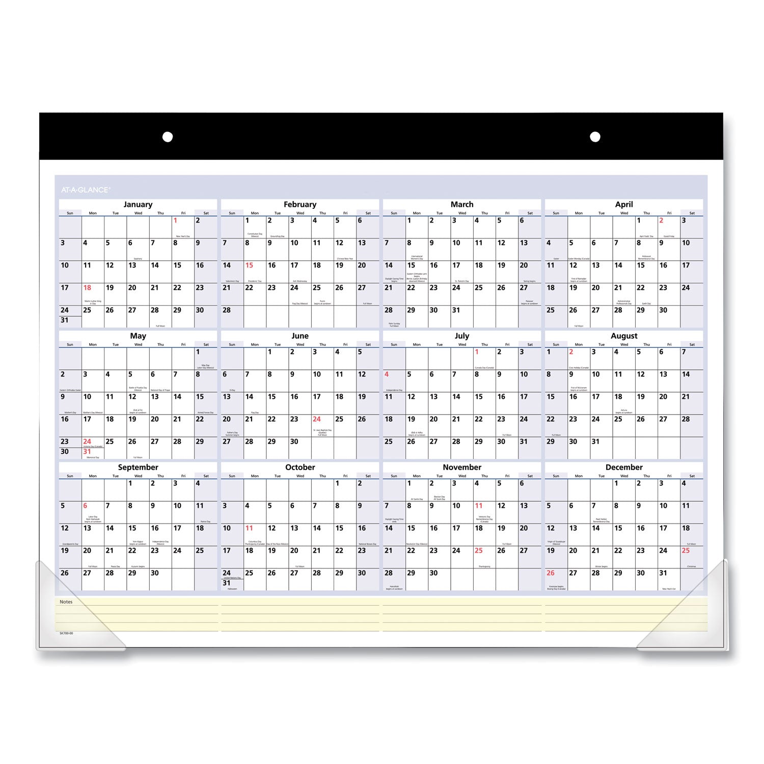 QuickNotes Desk Pad, 22 x 17, White/Blue/Yellow Sheets, Black Binding, Clear Corners, 13-Month (Jan to Jan): 2024 to 2025 -