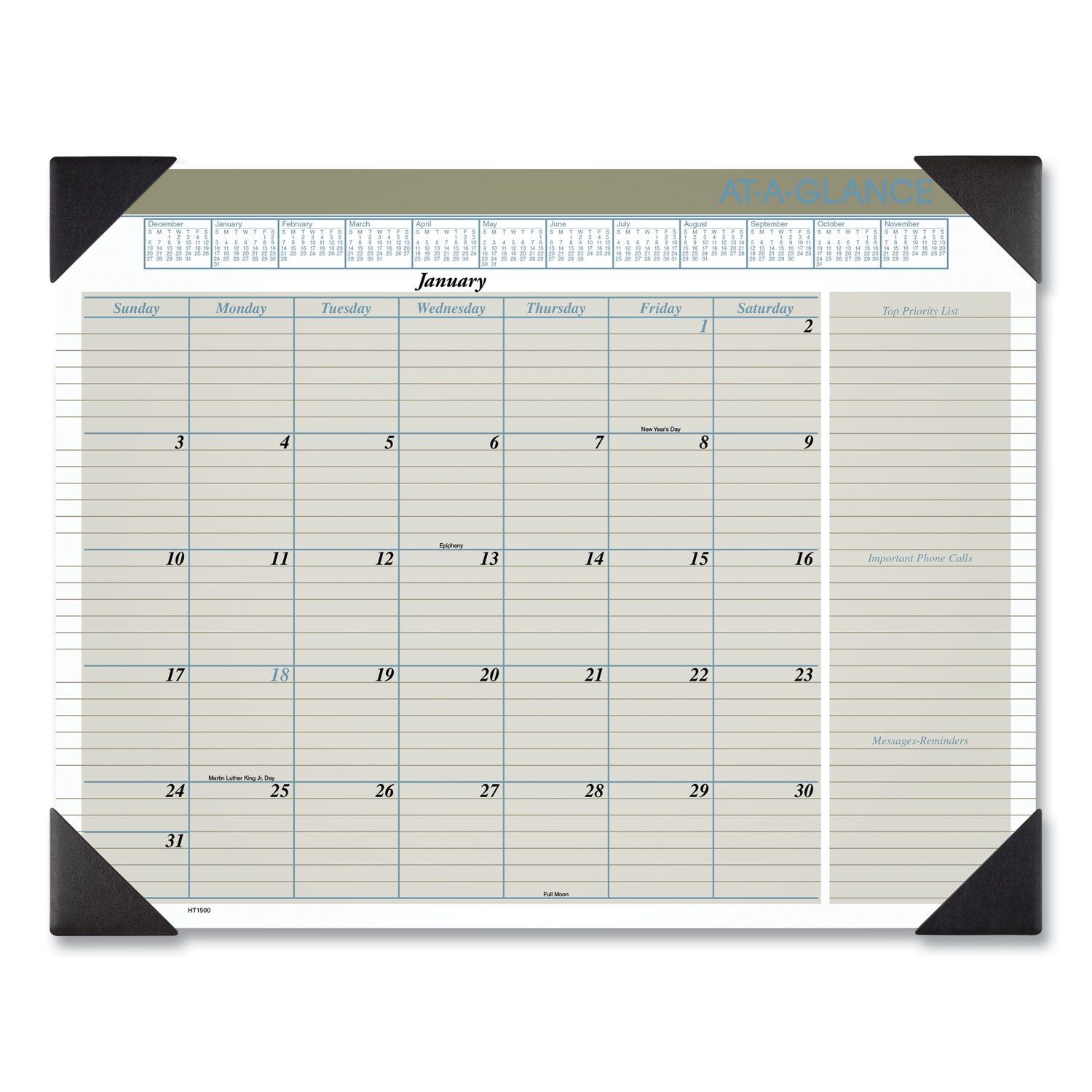 Executive Monthly Desk Pad Calendar, 22 x 17, White Sheets, Black Corners, 12-Month (Jan to Dec): 2024 -