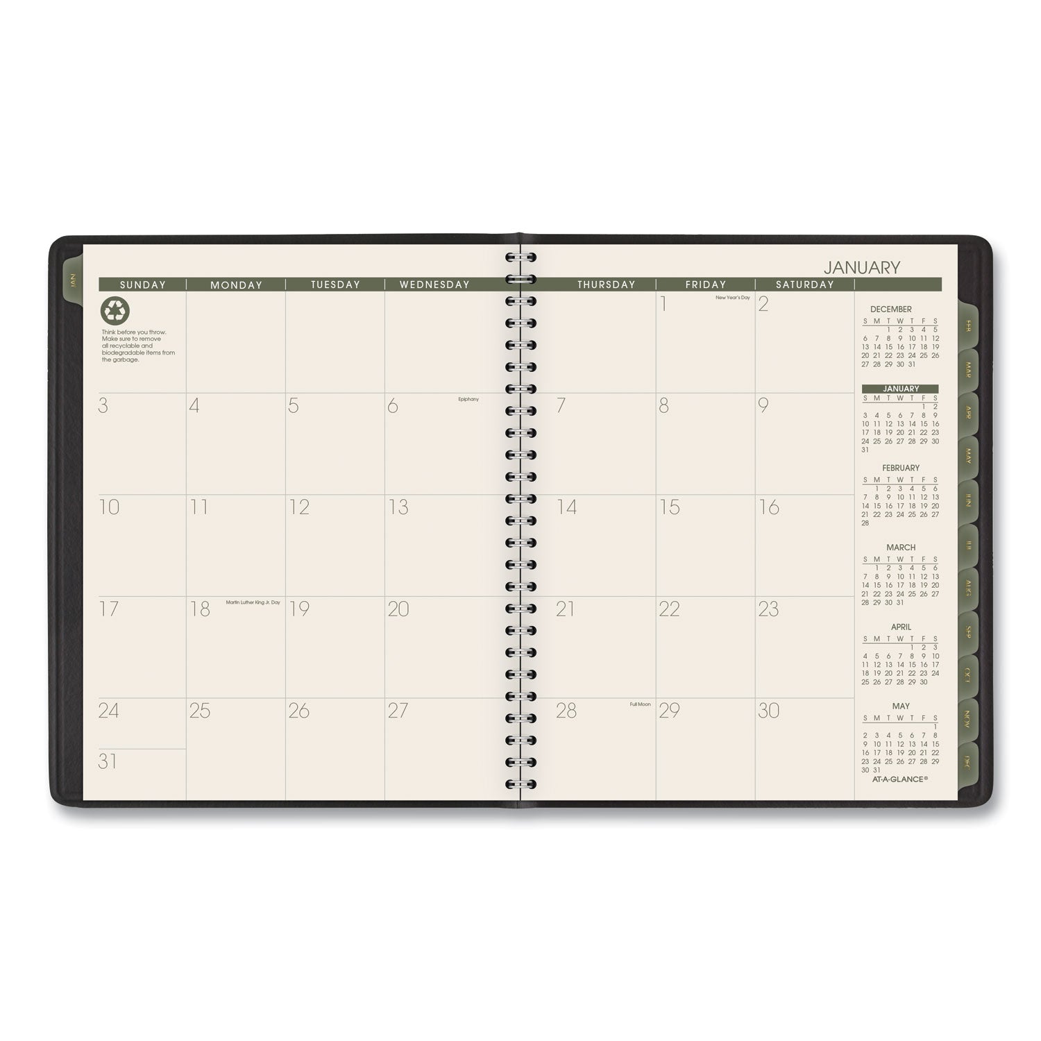 Recycled Monthly Planner with Perforated Memo Section, 8.75 x 7, Black Cover, 12-Month (Jan to Dec): 2024 -