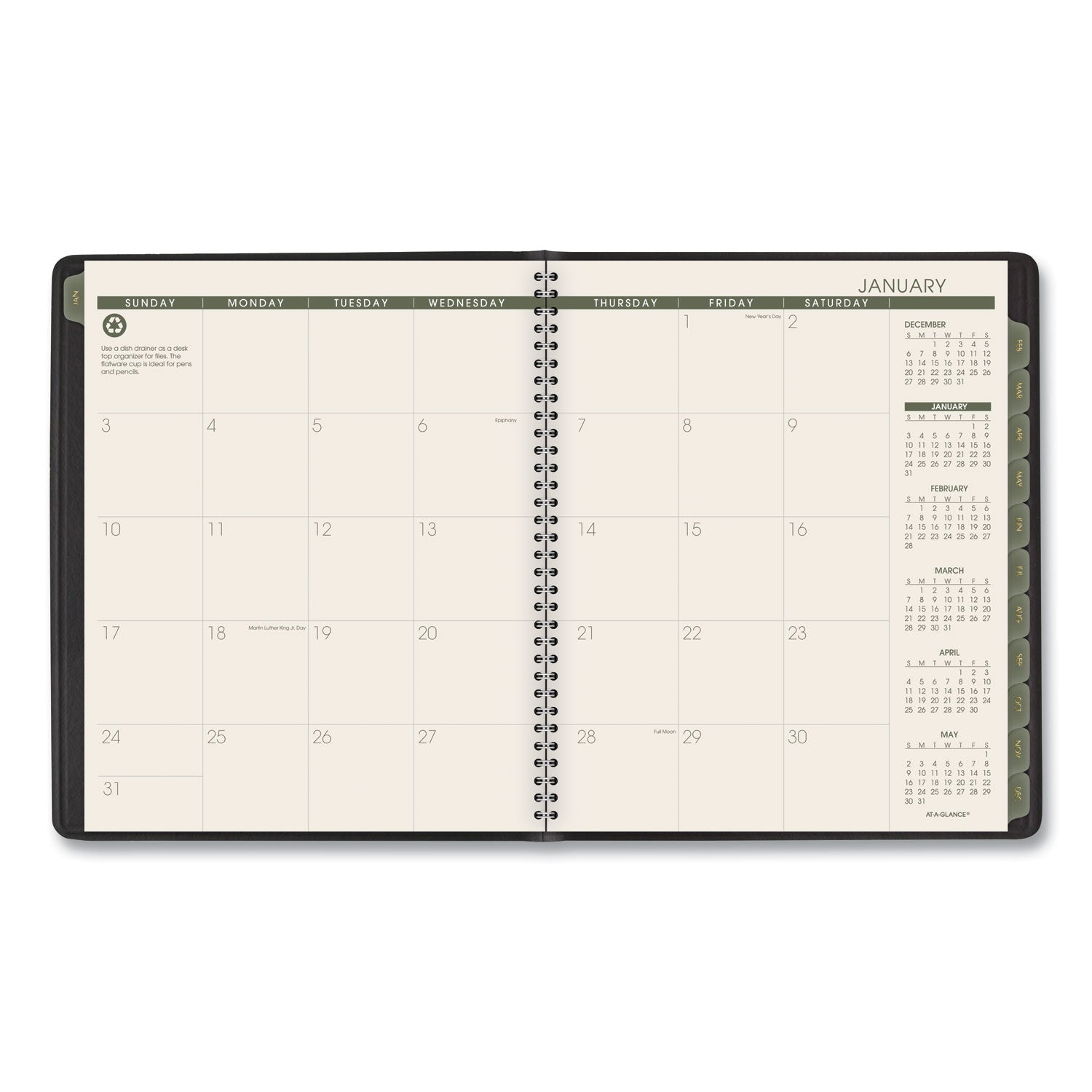 Recycled Monthly Planner, 11 x 9, Black Cover, 13-Month (Jan to Jan): 2024 to 2025 -