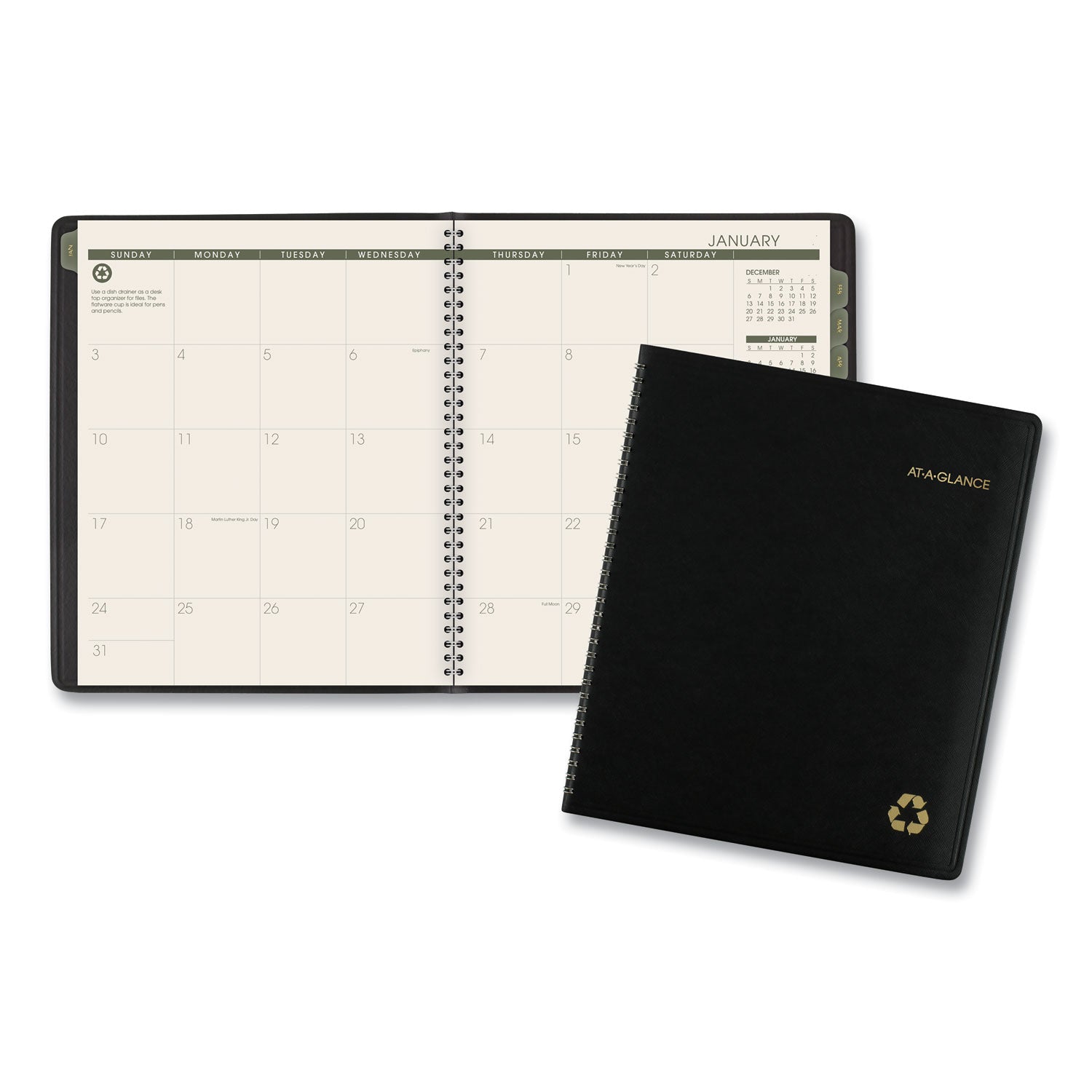 Recycled Monthly Planner, 11 x 9, Black Cover, 13-Month (Jan to Jan): 2024 to 2025 -