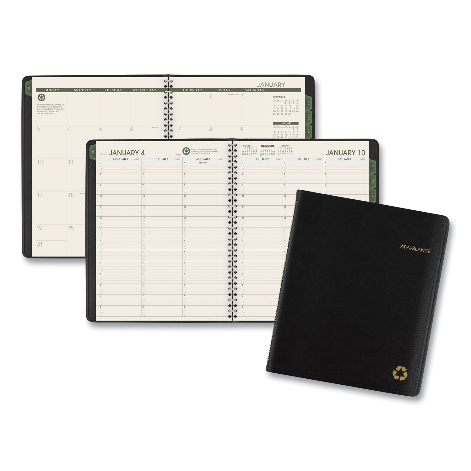 Recycled Weekly Vertical-Column Format Appointment Book, 8.75 x 7, Black Cover, 12-Month (Jan to Dec): 2024 -