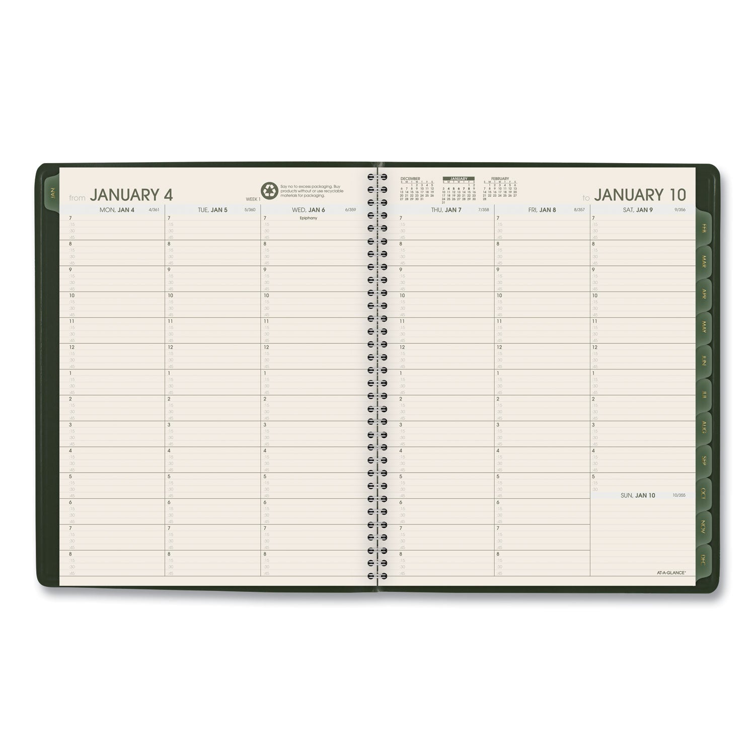 recycled-weekly-vertical-column-format-appointment-book-11-x-825-green-cover-12-month-jan-to-dec-2024_aag70950g60 - 2