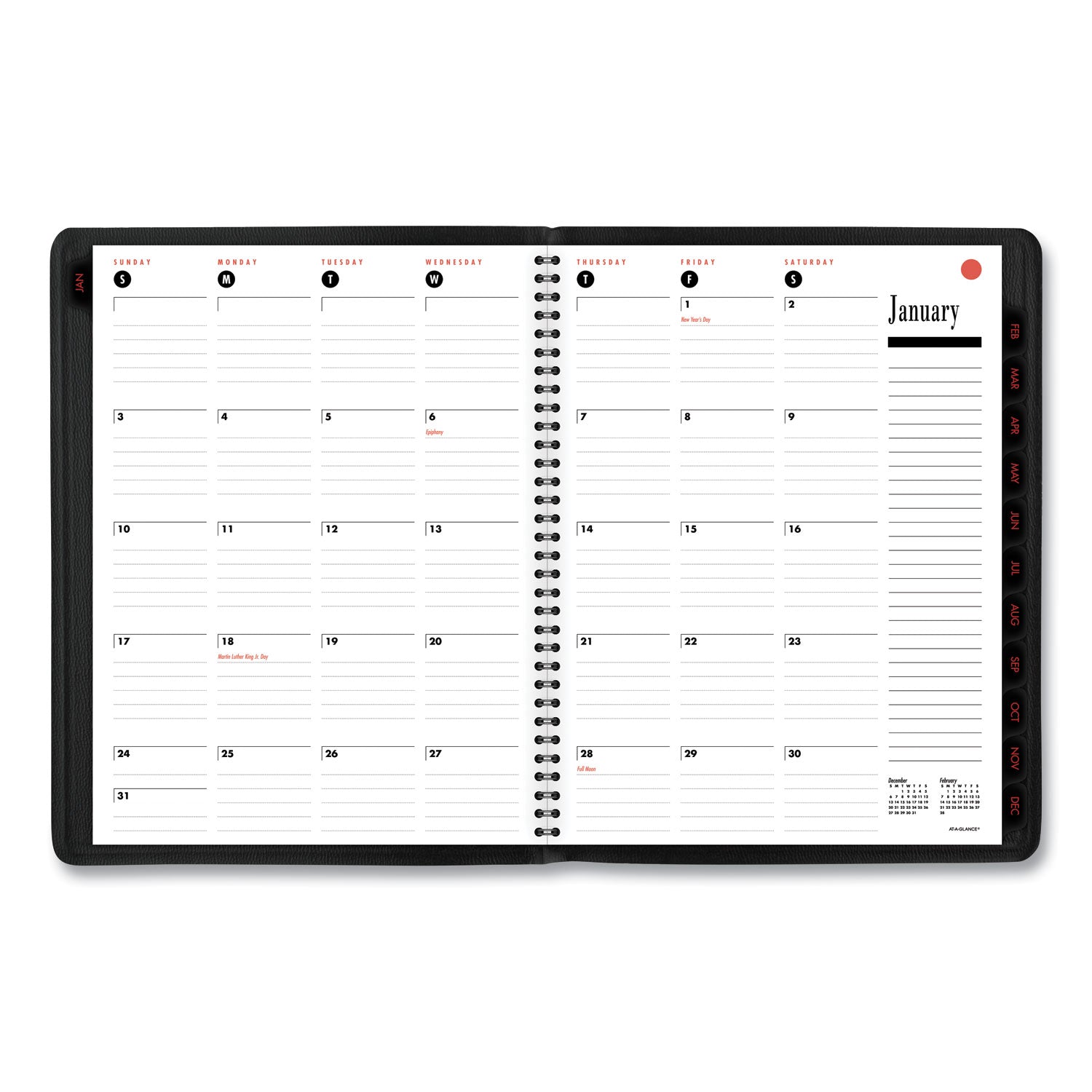 800 Range Weekly/Monthly Appointment Book, 11 x 8.25, Black Cover, 12-Month (Jan to Dec): 2024 -