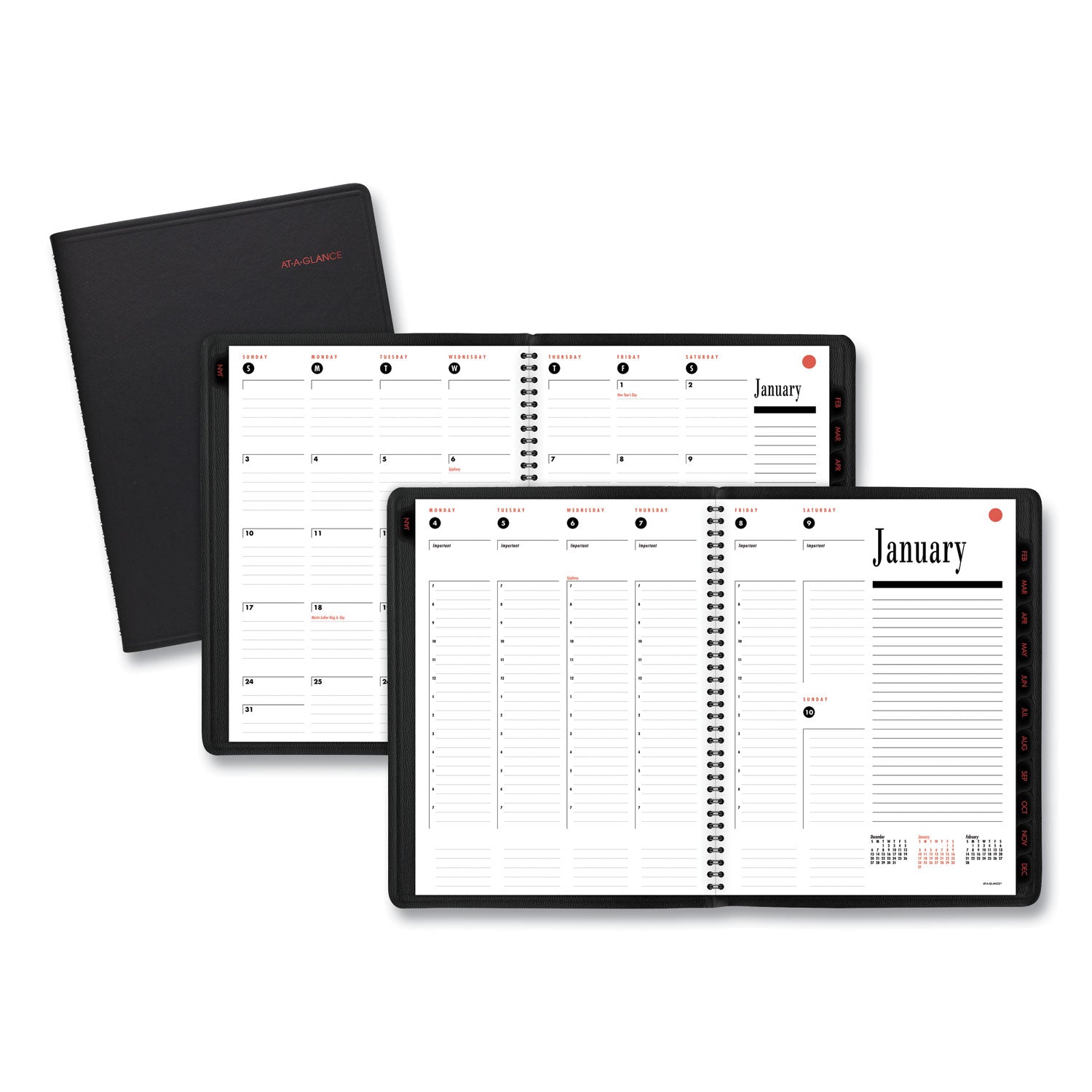 800 Range Weekly/Monthly Appointment Book, 11 x 8.25, Black Cover, 12-Month (Jan to Dec): 2024 -