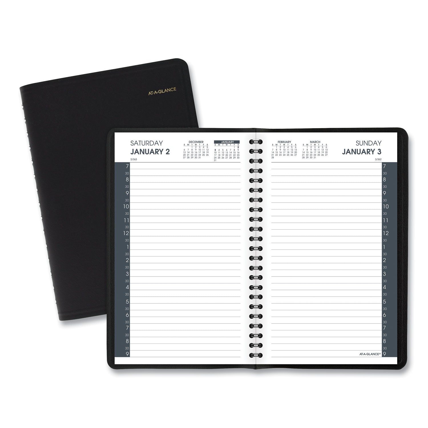 Daily Appointment Book with 30-Minute Appointments, 8 x 5, Black Cover, 12-Month (Jan to Dec): 2024 -