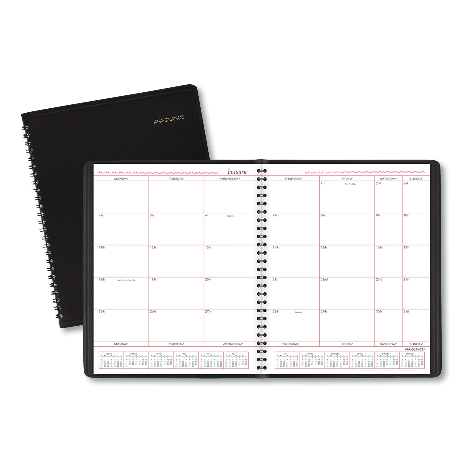 Monthly Planner in Business Week Format, 10 x 8, Black Cover, 12-Month (Jan to Dec): 2024 -