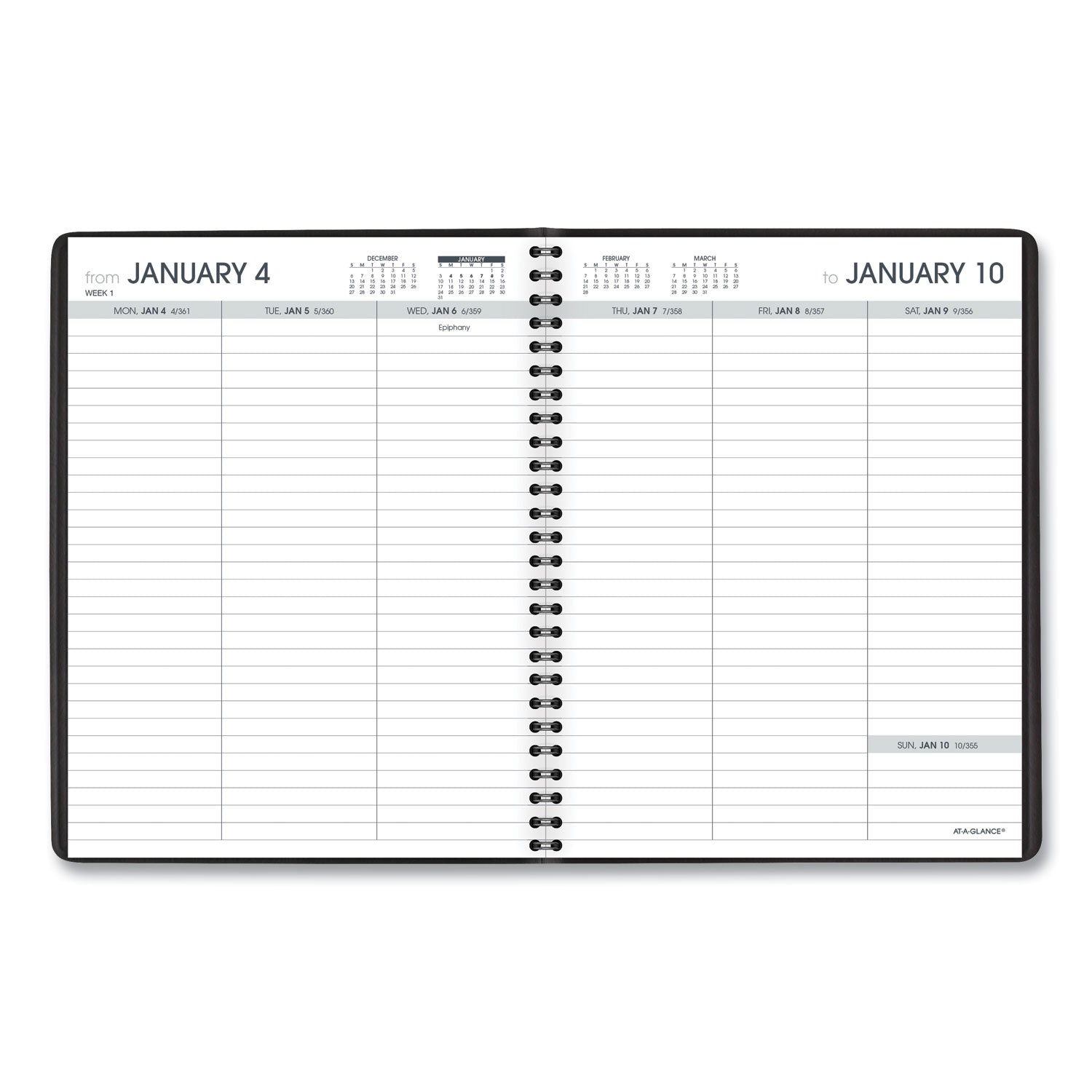 Weekly Planner Ruled for Open Scheduling, 8.75 x 6.75, Black Cover, 12-Month (Jan to Dec): 2024 -