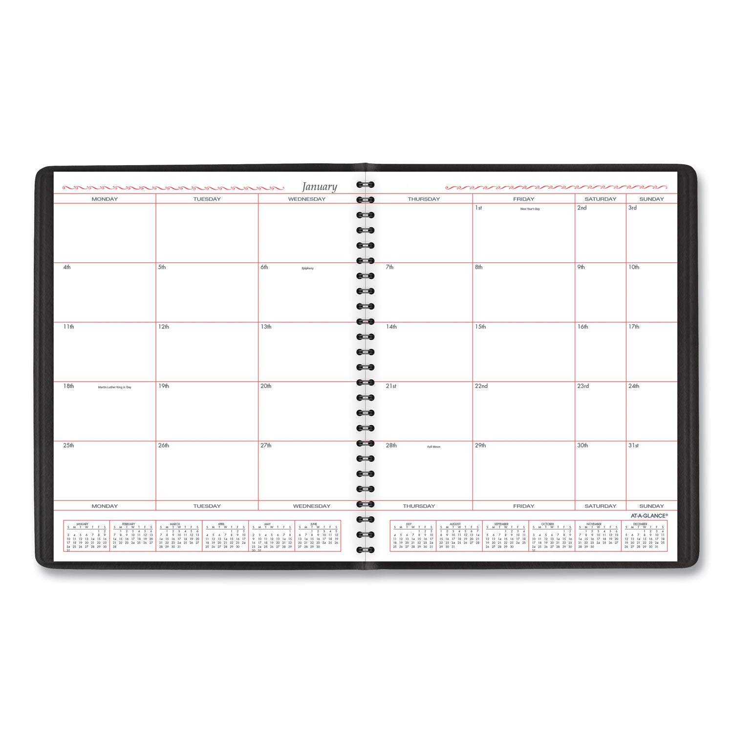 Monthly Planner in Business Week Format, 10 x 8, Black Cover, 12-Month (Jan to Dec): 2024 -