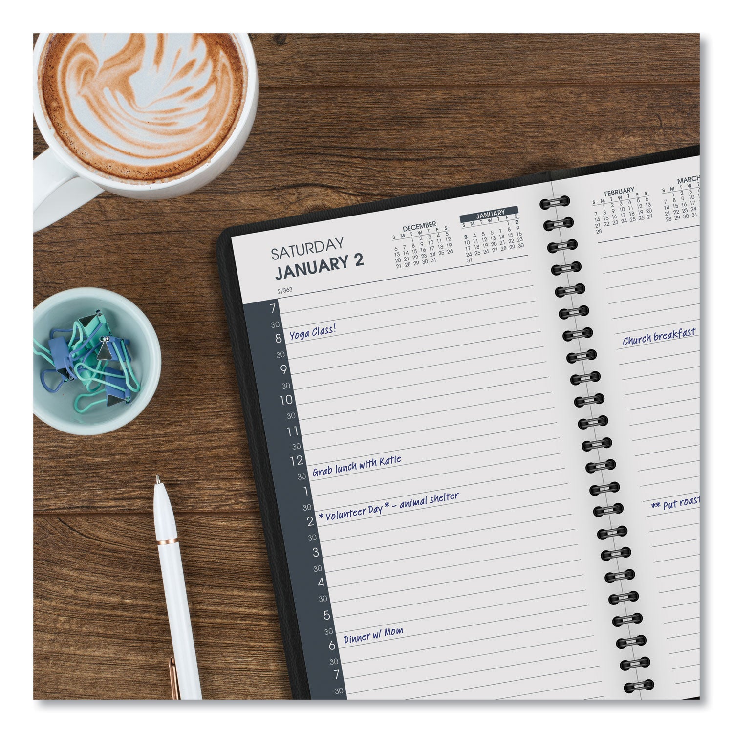 Daily Appointment Book with 30-Minute Appointments, 8 x 5, Black Cover, 12-Month (Jan to Dec): 2024 -