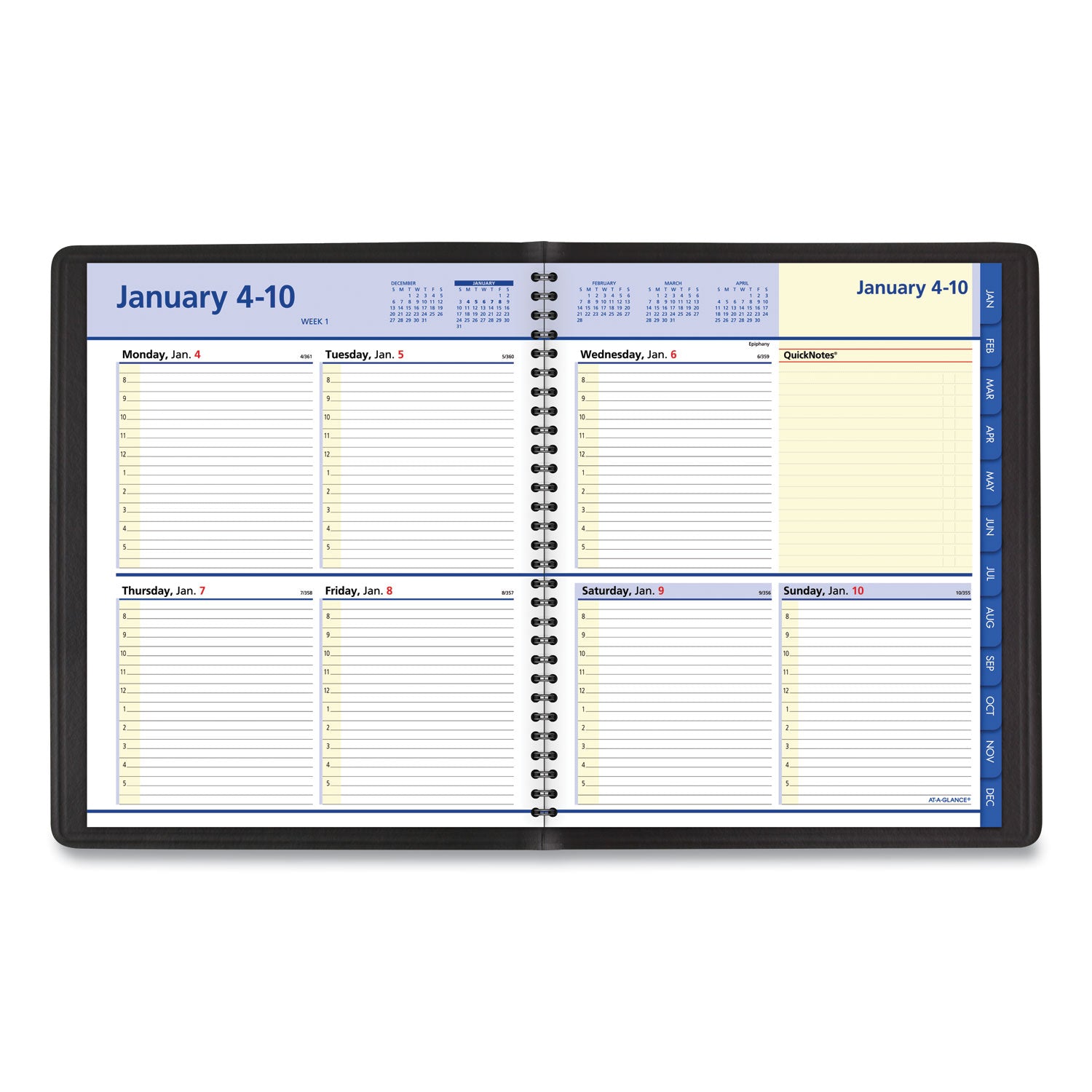 At-A-Glance QuickNotes Appointment Book Planner - Large Size - Julian Dates - Weekly, Monthly - 12 Month - January 2024 - December 2024 - 8:00 AM to 5:00 PM - Hourly - 1 Week, 1 Month Double Page Layout - 8" x 10" White Sheet - Wire Bound - Simulated - 2