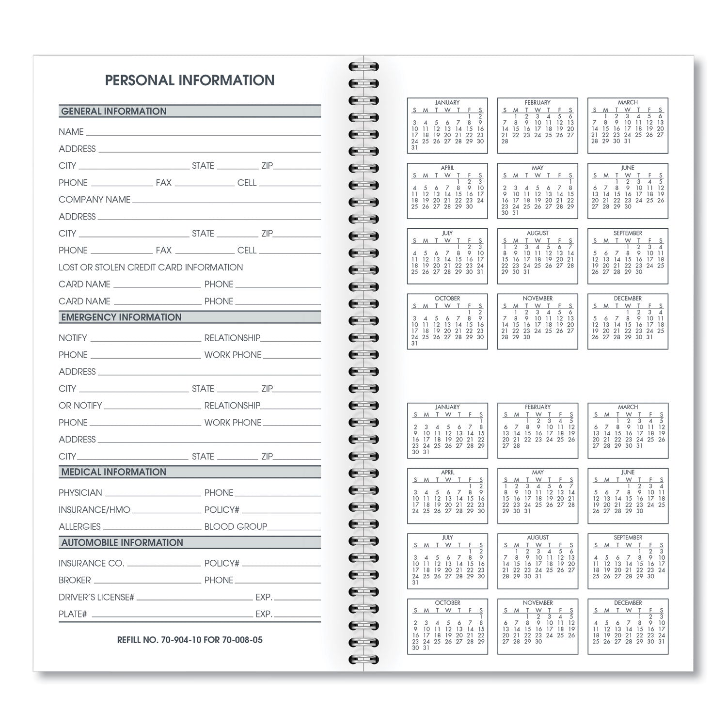 Weekly Appointment Book Refill Hourly Ruled, 6.25 x 3.25, White Sheets, 12-Month (Jan to Dec): 2024 -