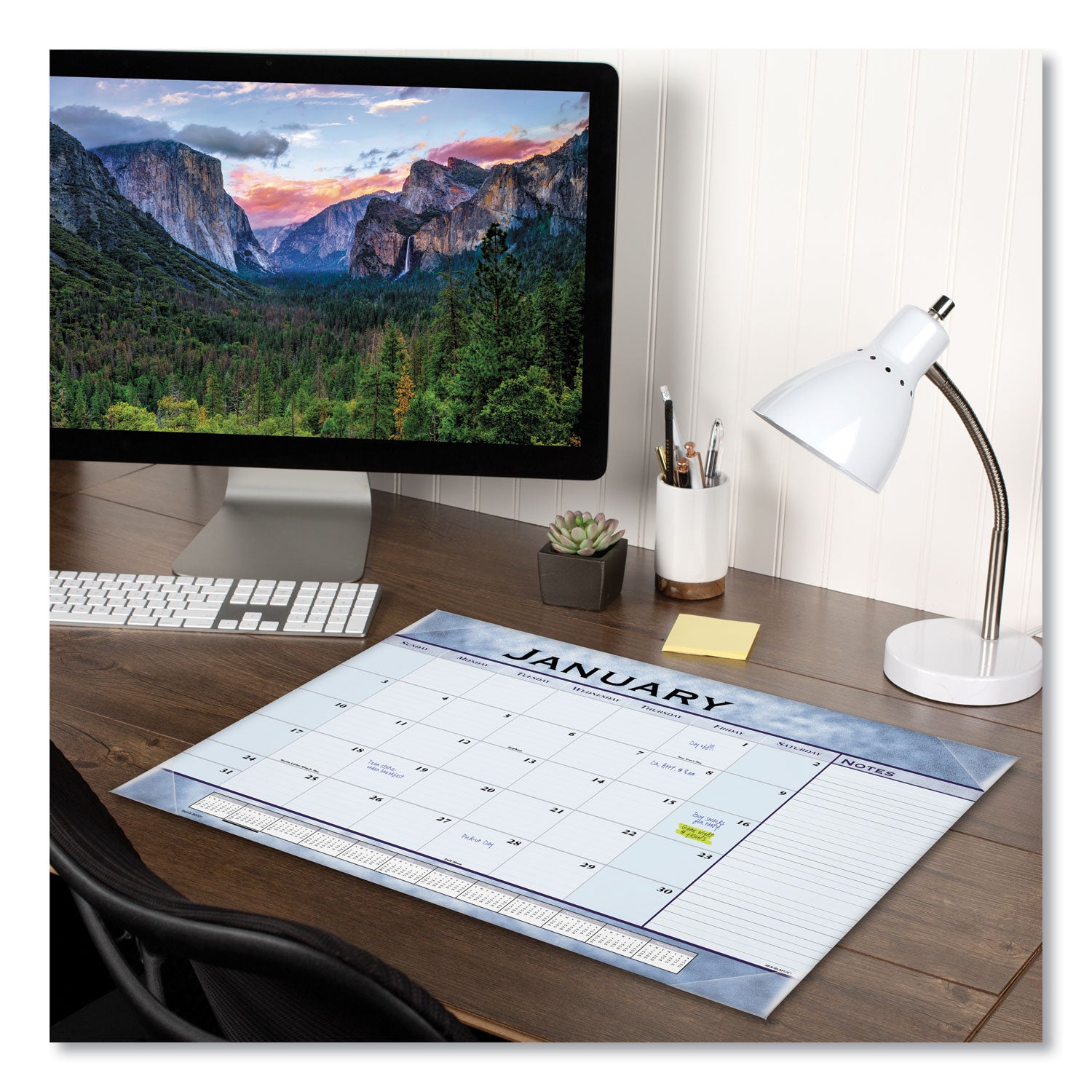 Slate Blue Desk Pad, 22 x 17, Blue Sheets, Clear Corners, 12-Month (Jan to Dec): 2024 -