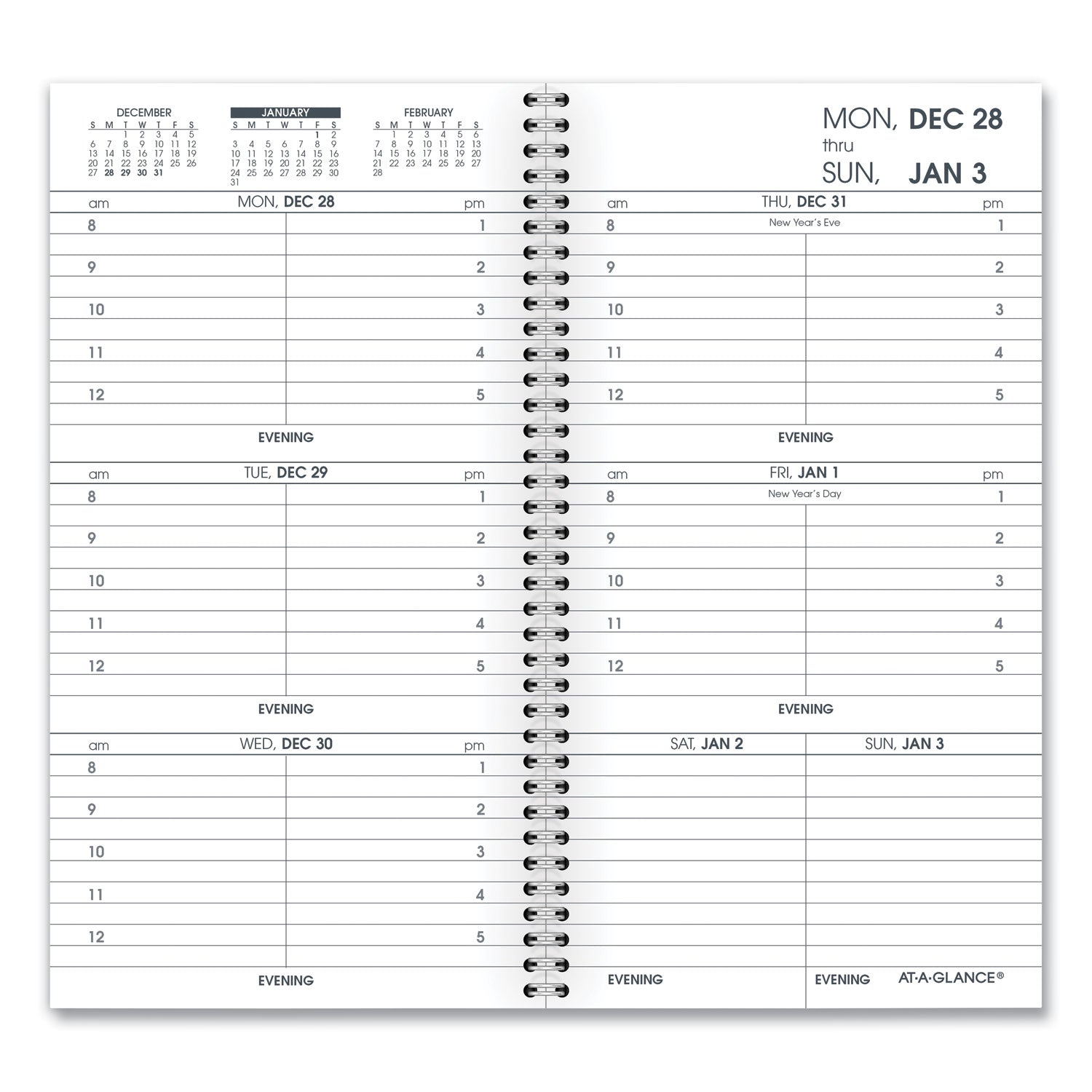 Weekly Appointment Book Refill Hourly Ruled, 6.25 x 3.25, White Sheets, 12-Month (Jan to Dec): 2024 -
