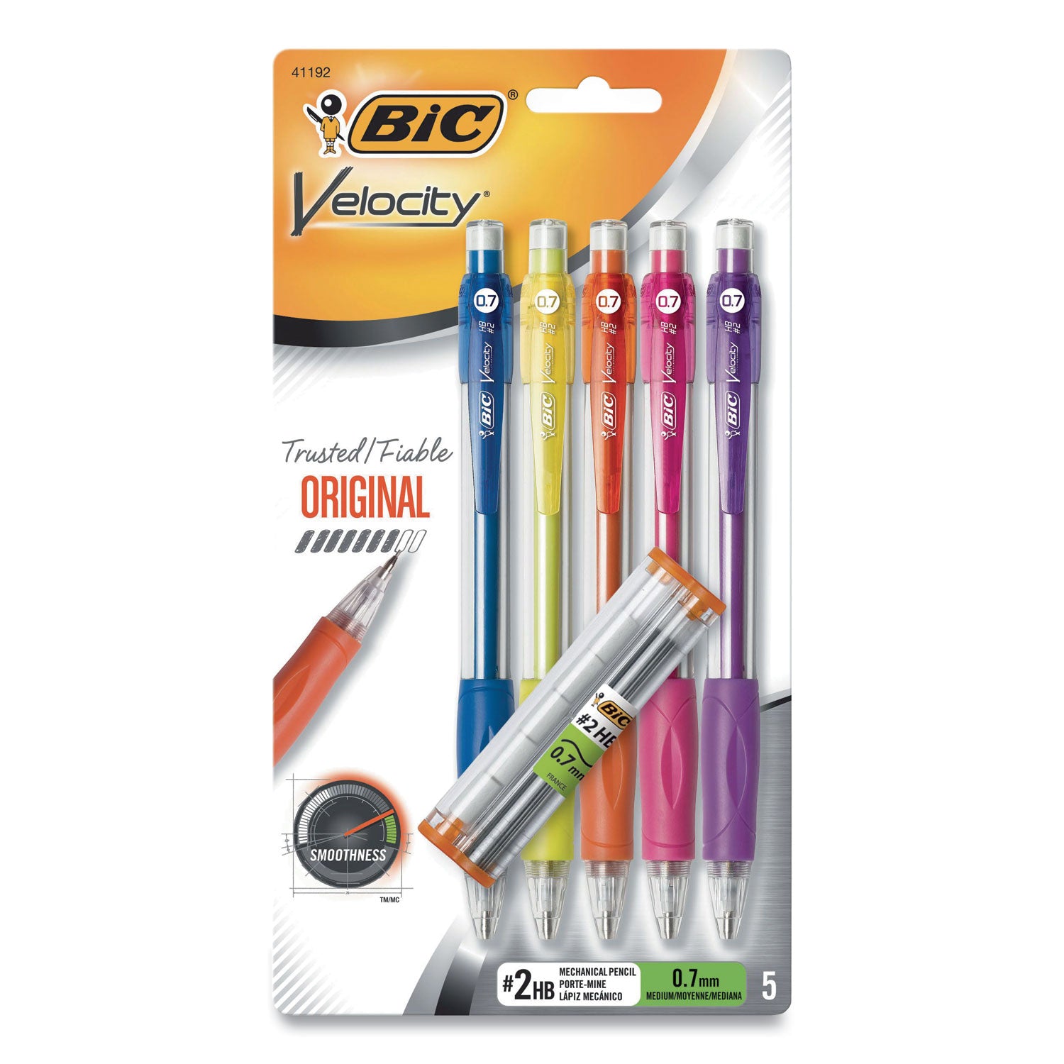 velocity-original-mechanical-pencil-07-mm-hb-#2-black-lead-assorted-barrel-colors-5-pack_bic41192 - 1