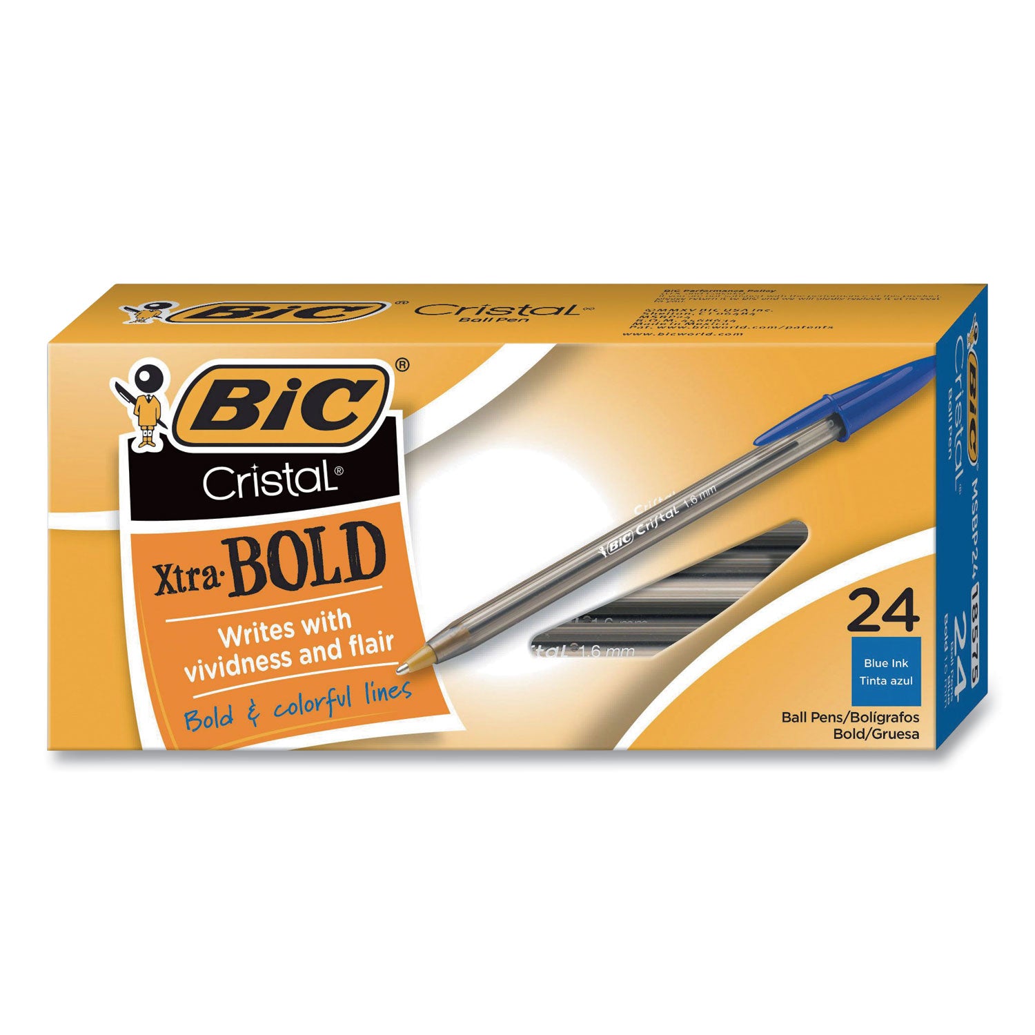 cristal-xtra-bold-ballpoint-pen-stick-bold-16-mm-blue-ink-clear-barrel-24-pack_bicmsbp241blu - 2