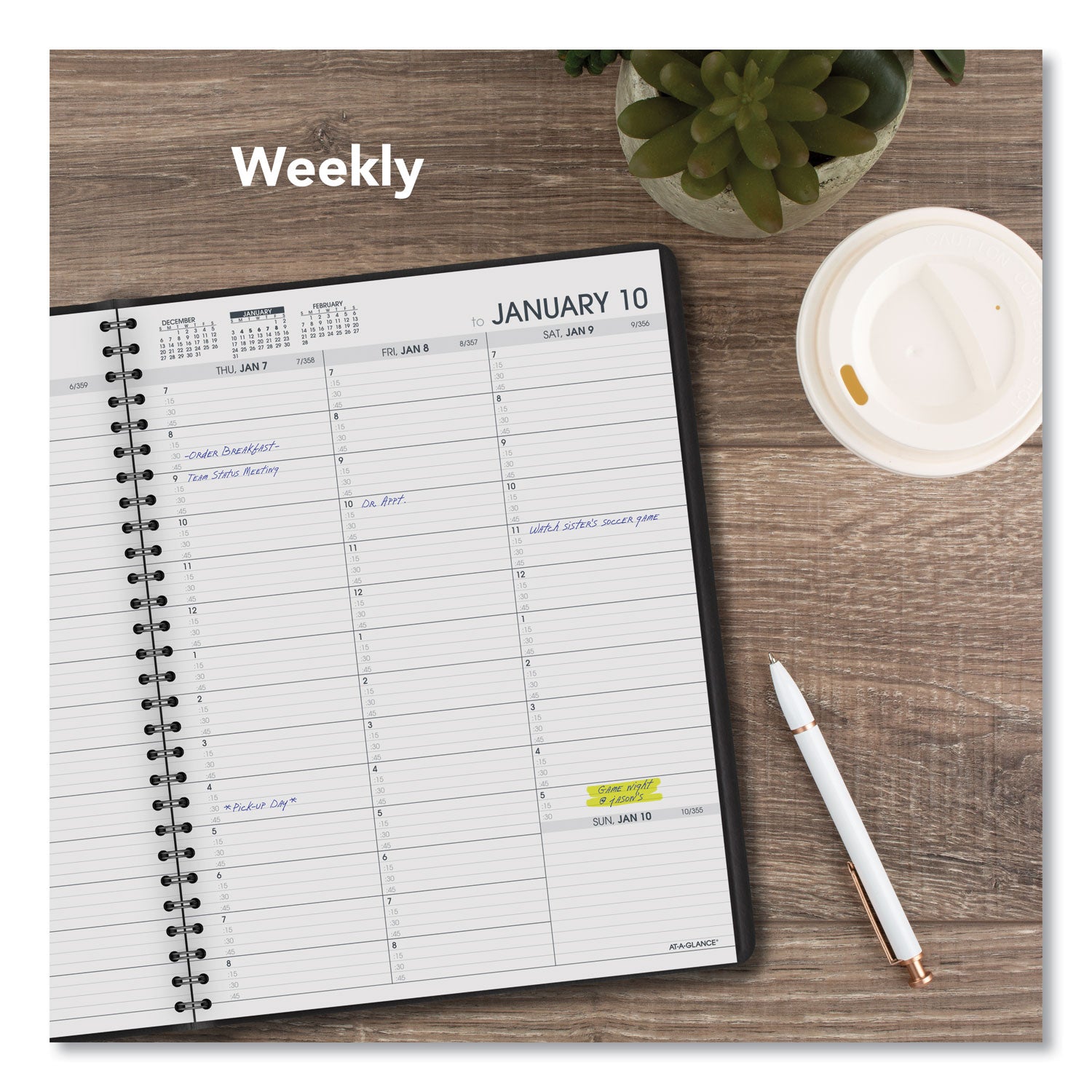 Weekly Appointment Book, 11 x 8.25, Black Cover, 13-Month (Jan to Jan): 2024 to 2025 -