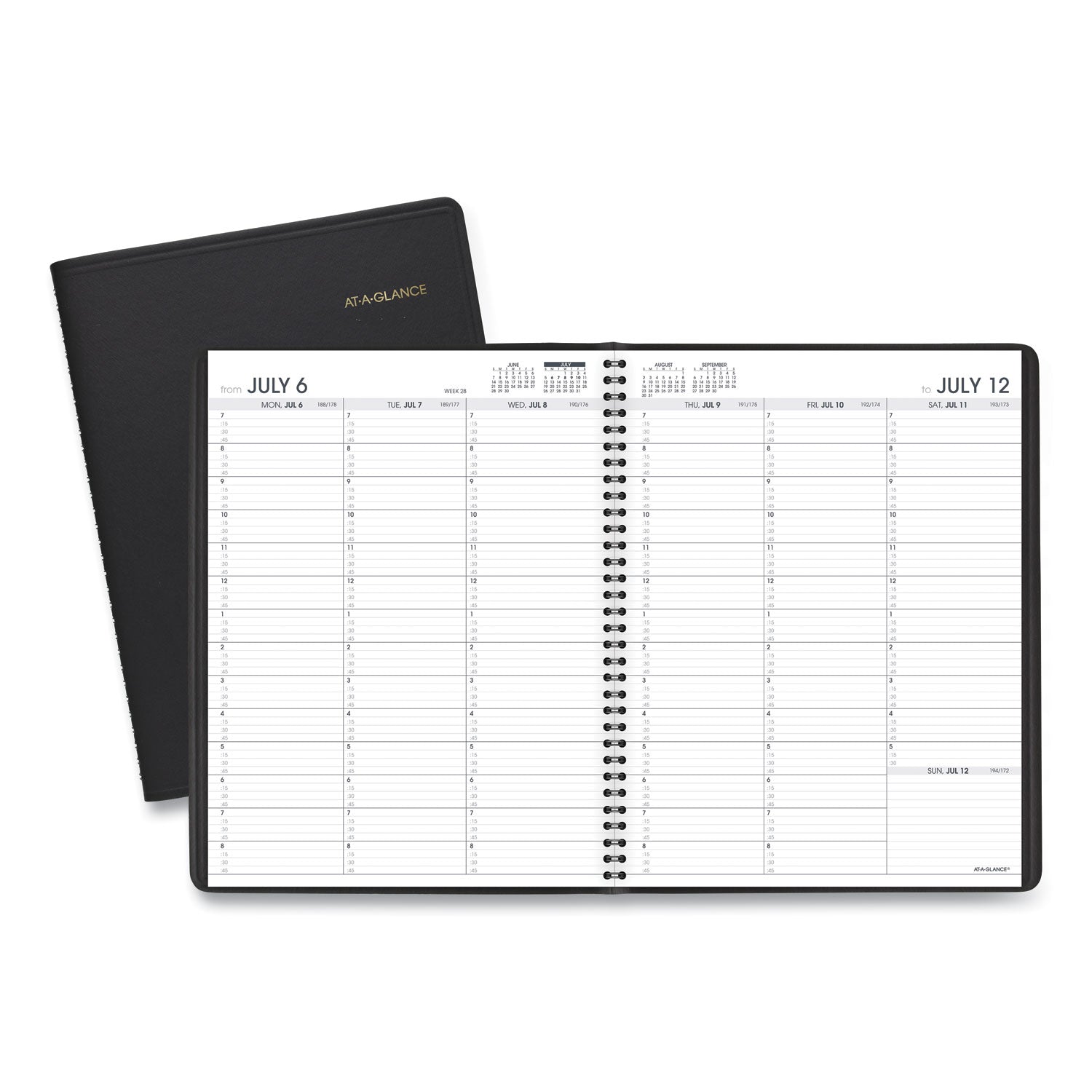 Weekly Appointment Book, 11 x 8.25, Black Cover, 14-Month (July to Aug): 2023 to 2024 -