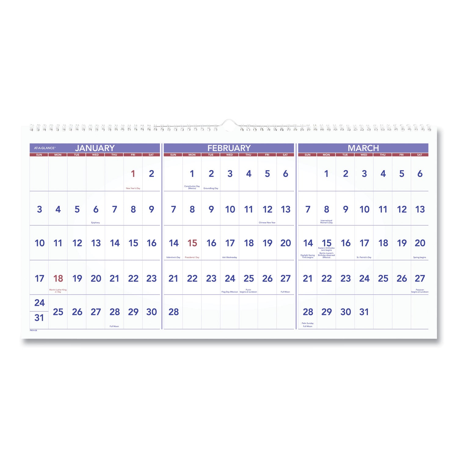 Deluxe Three-Month Reference Wall Calendar, Horizontal Orientation, 24 x 12, White Sheets, 15-Month (Dec-Feb): 2023 to 2025 - 1