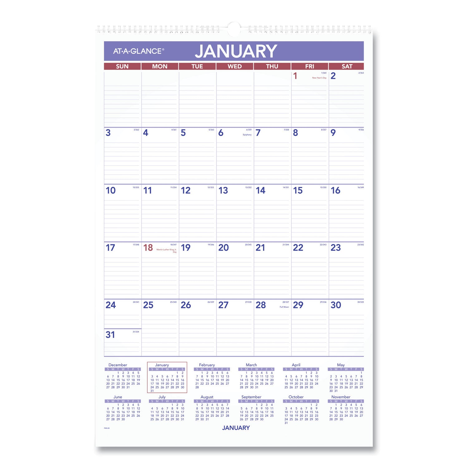 Monthly Wall Calendar with Ruled Daily Blocks, 15.5 x 22.75, White Sheets, 12-Month (Jan to Dec): 2024 -