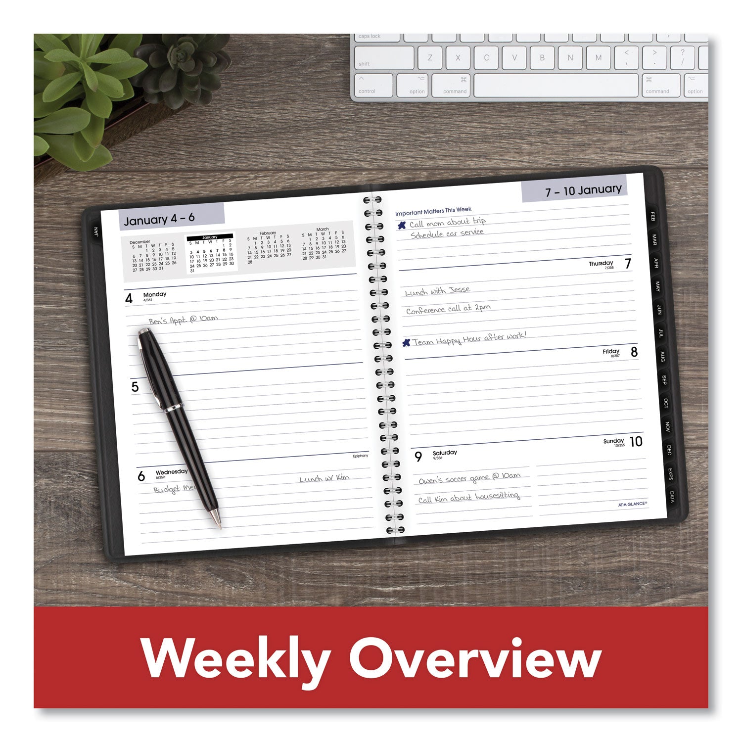 DayMinder Executive Weekly/Monthly Refillable Planner, 8.75 x 7, Black Cover, 12-Month (Jan to Dec): 2024 -