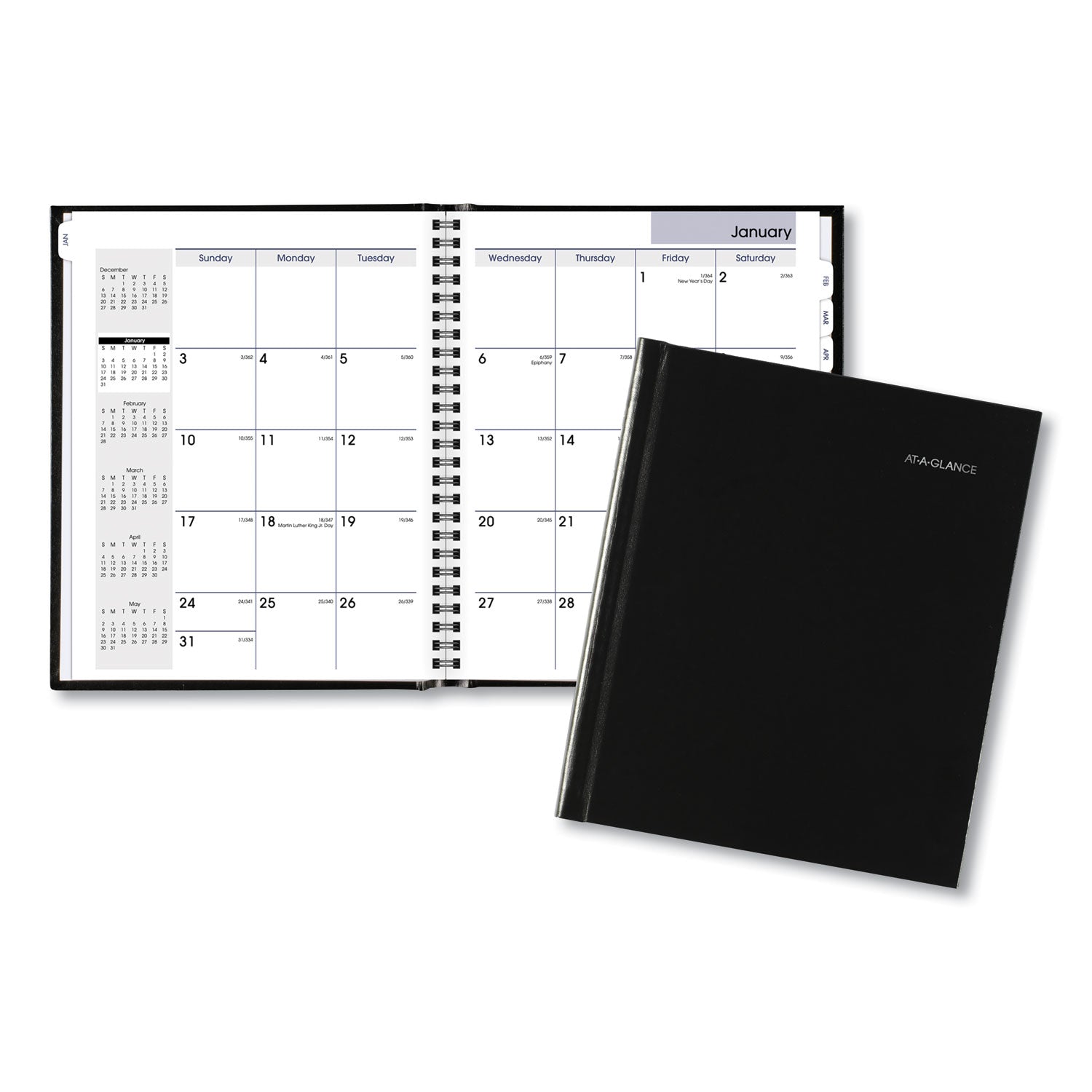 DayMinder Hard-Cover Monthly Planner with Memo Section, 8.5 x 7, Black Cover, 12-Month (Jan to Dec): 2024 -
