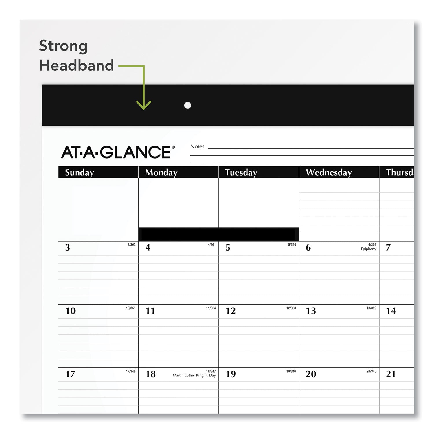 Monthly Refillable Desk Pad, 22 x 17, White Sheets, Black Binding, Black Corners, 12-Month (Jan to Dec): 2024 -