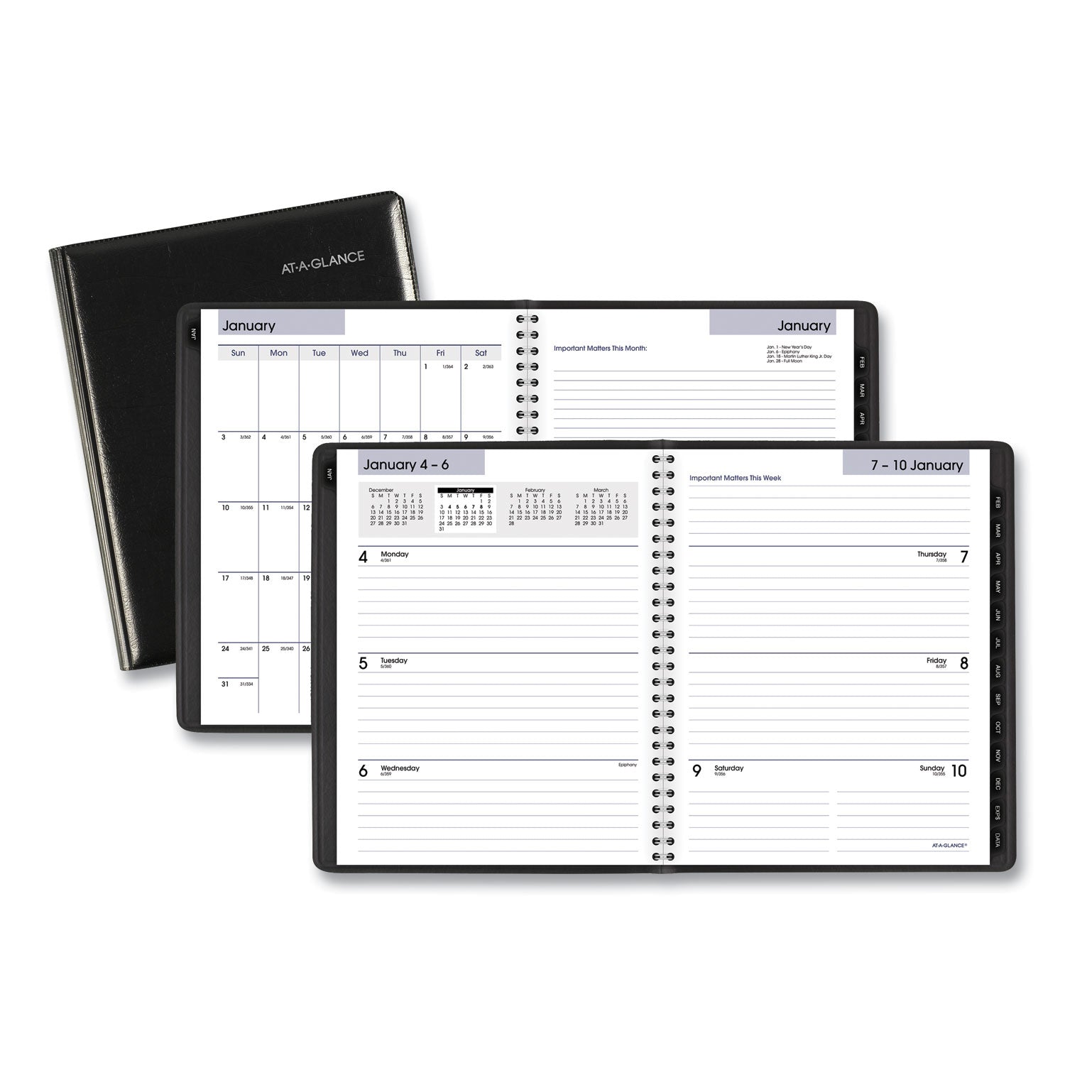 DayMinder Executive Weekly/Monthly Refillable Planner, 8.75 x 7, Black Cover, 12-Month (Jan to Dec): 2024 -